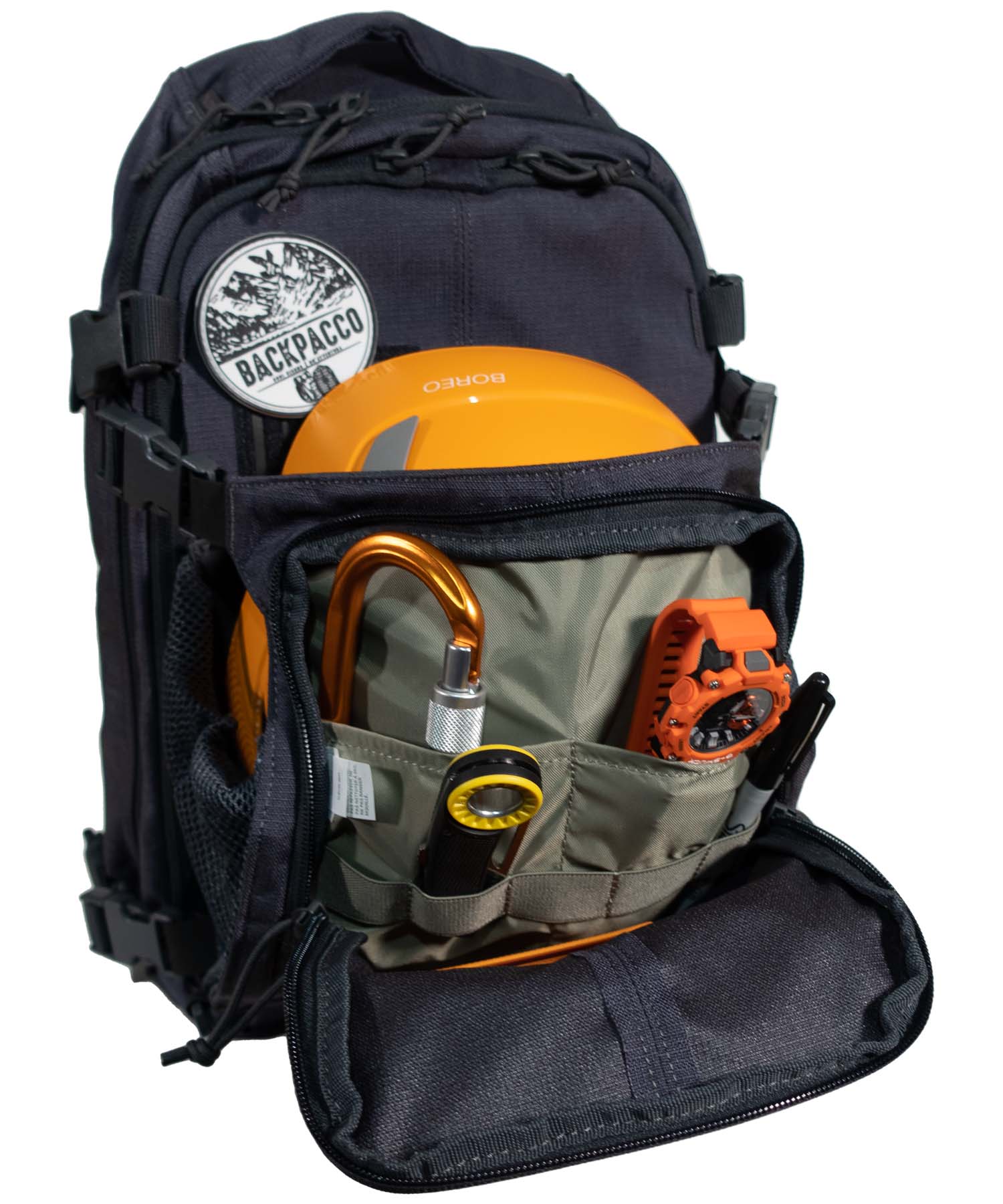 Zaino AMP10 con tasca Helmet pronto per la falesia con casco e moschettoni ct climbing