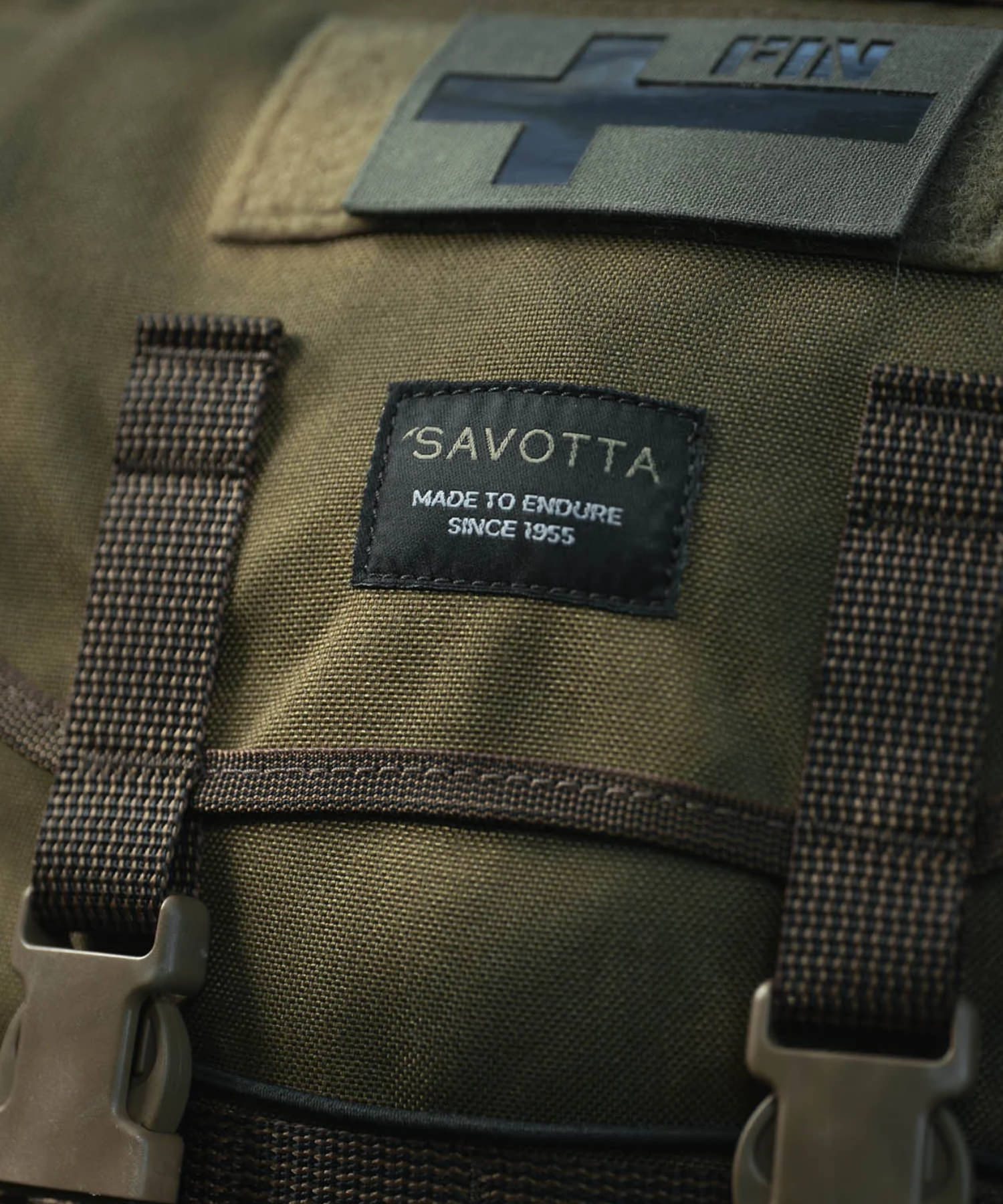 dettaglio dell'etichetta savotta sullo zaino Jääkäri S