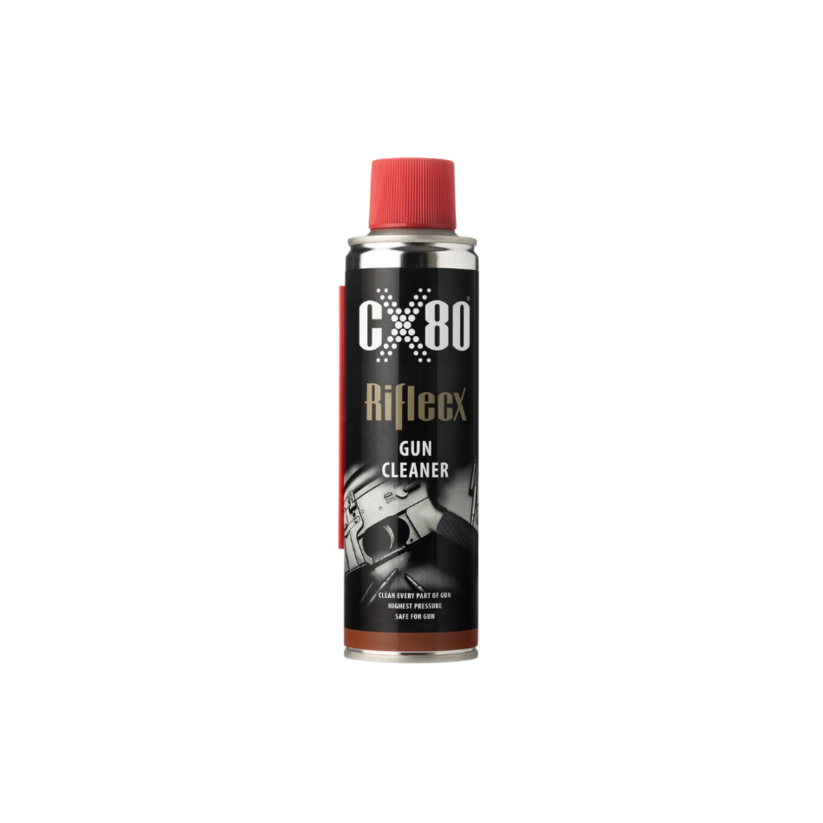 RiflecX CX80 Gun Cleaner, detergente sgrassante spray per armi, pulitore ad alta pressione e sicuro per ogni parte dell'arma, prodotto per la manutenzione delle armi da fuoco, su backpacco.it