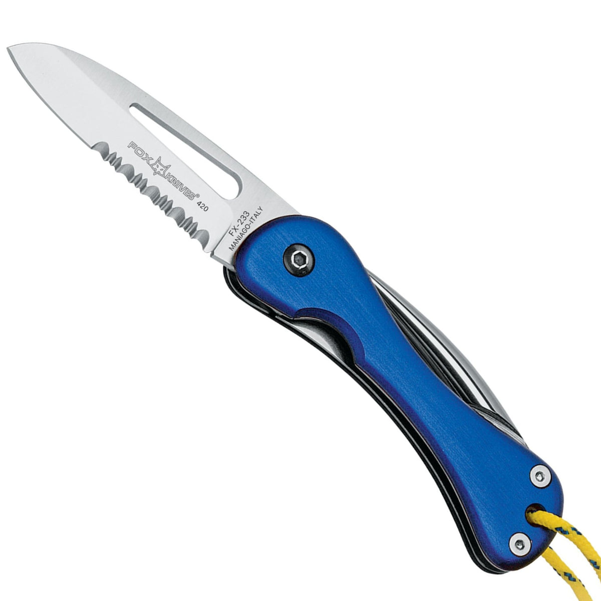Fox Knives FX-233 Sailing Knife coltello chiudibile nautico con lama parzialmente seghettata in acciaio 420, fessura aprigrilli e cordino