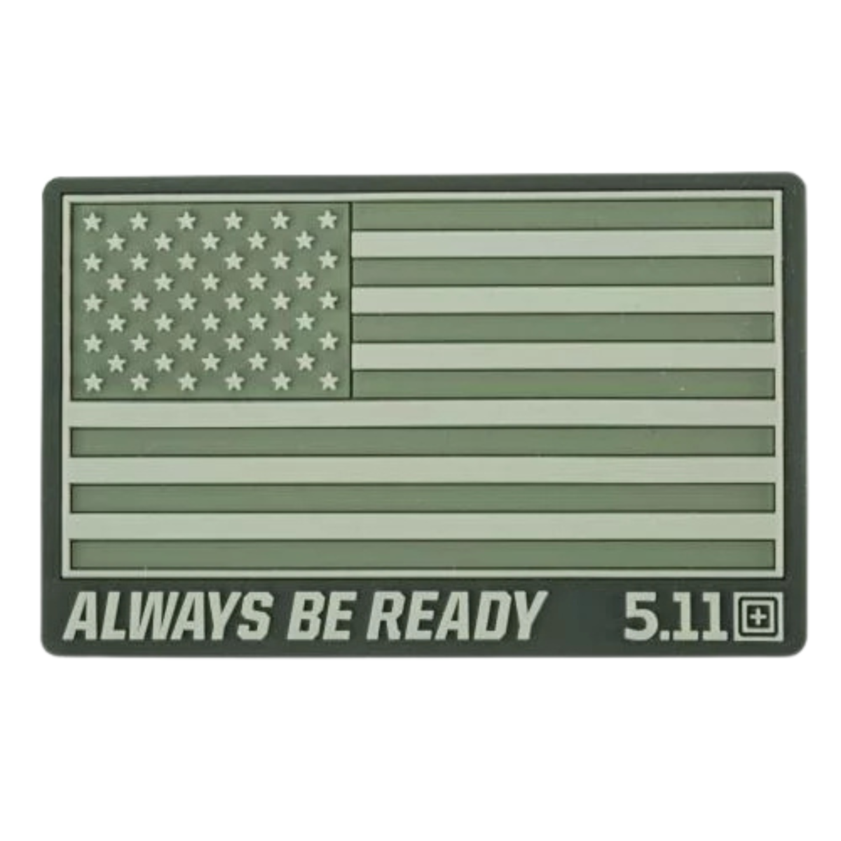 5.11 USA Flag Patch in PVC, toppa rettangolare con bandiera americana in rilievo, scritta Always Be Ready e logo 5.11, toppa tattica