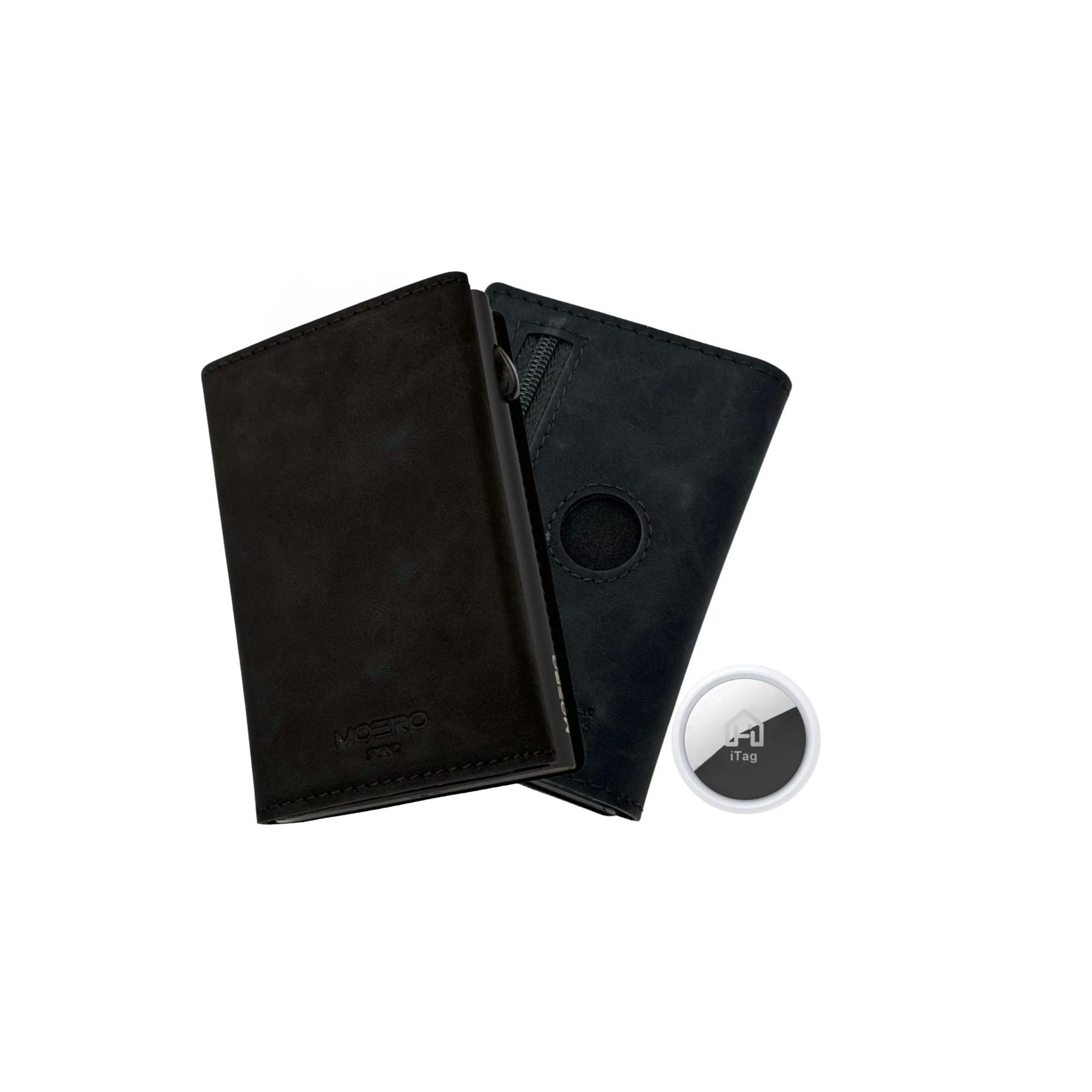 MOERO | PRO ZIP AIRTAG VINTAGE BLACK - Wallet with AirTag compartment