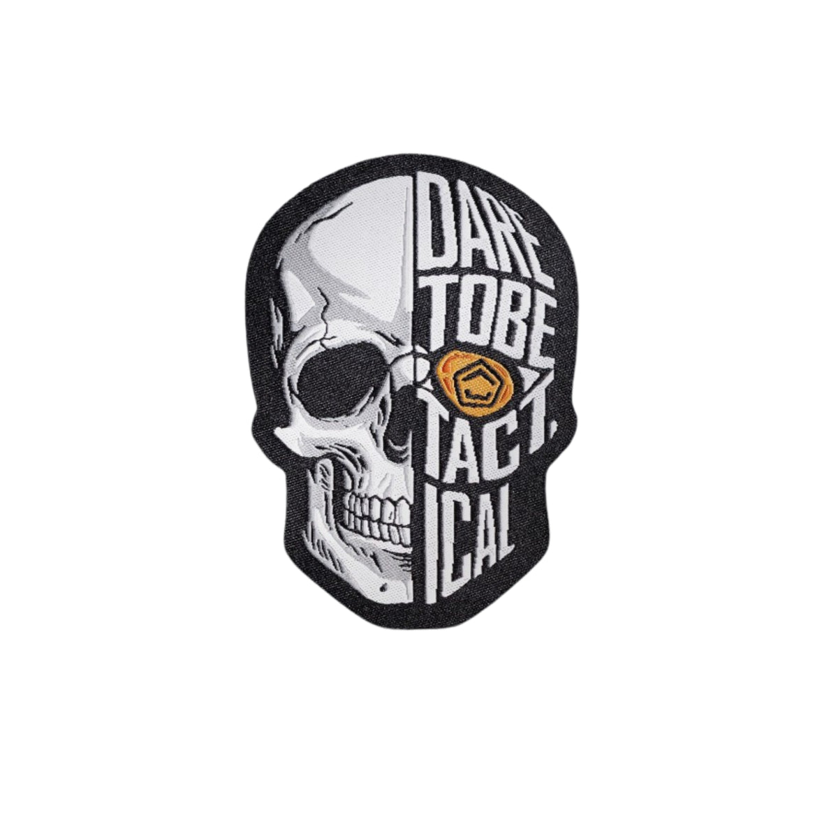 Pentagon Half Skull patch ricamata tattica a forma di teschio con scritta Dare To Be Tactical e logo Pentagon con supporto a strappo per zaini e abbigliamento EDC