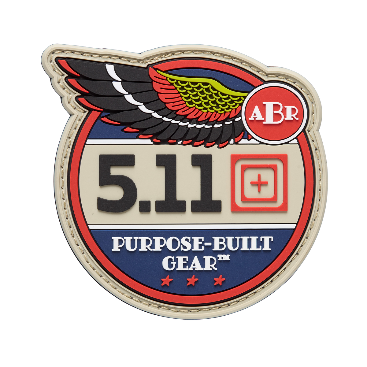 5.11 Purpose-Built Gear Crest, patch circolare in PVC con velcro, toppa con logo 5.11 ali e scritta ABR e Purpose-Built Gear, accessorio tattico da collezione, SU BACKPACCO.IT
