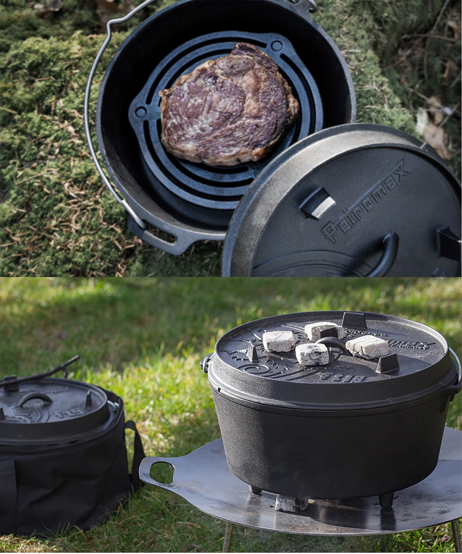 Stili di cottura outdoor diversi con la dutch oven di petromax