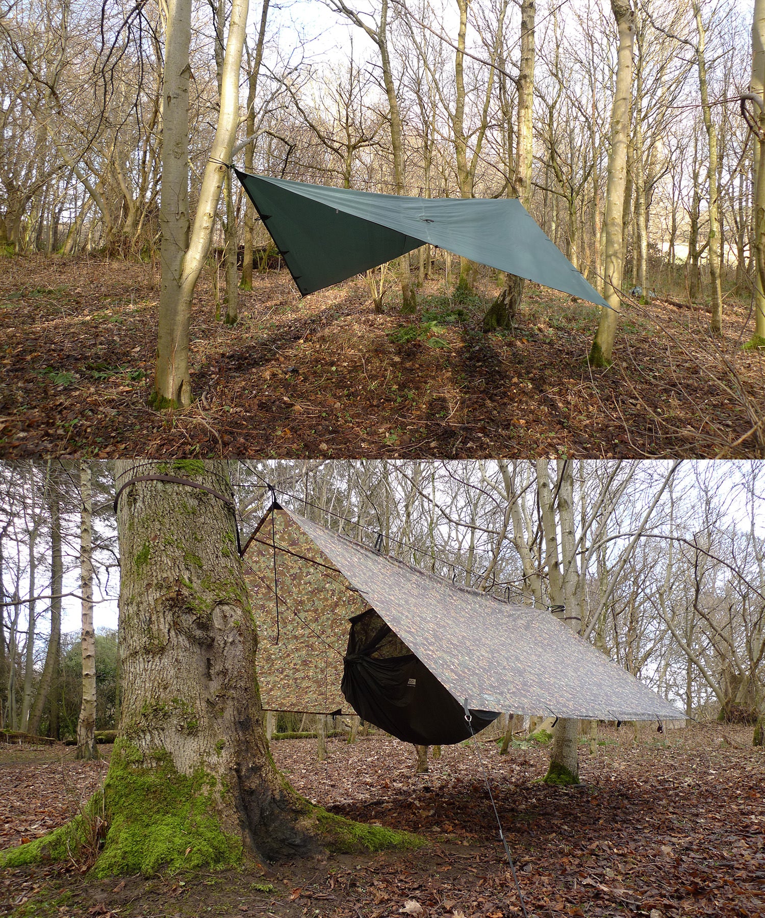 Tarp 3.5x3.5 montato come riparo per la DD Hammock XL
