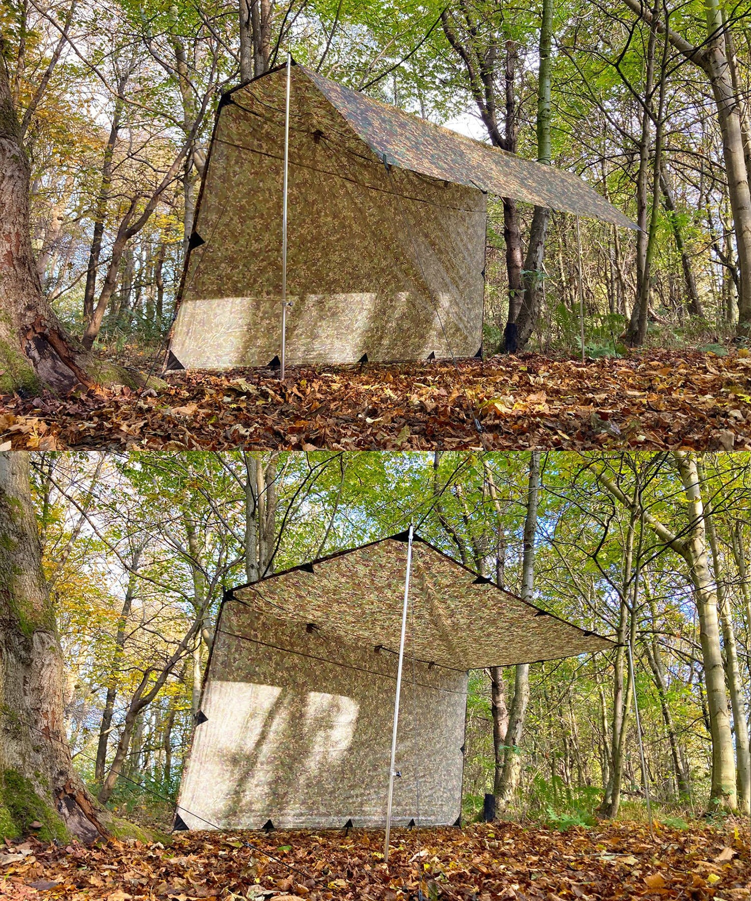 Tarp 3.5x3.5 montato in diversi setup