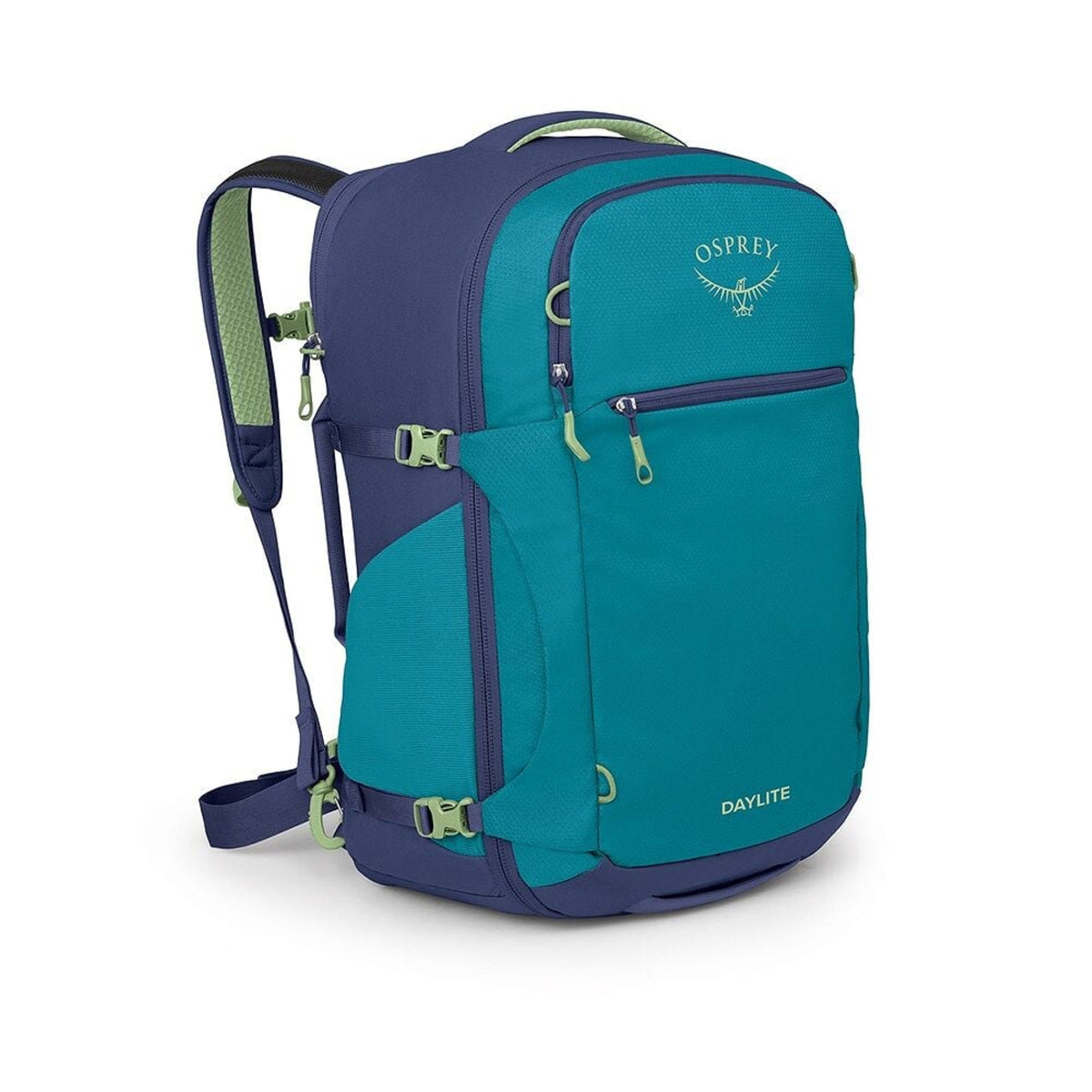 OSPREY DAYLITE CARRY-ON TRAVEL PACK 44 Zaino da viaggio da 44 Litri per bagaglio a mano. In tessuto sostenibile e resistente, con apertura a valigia, scomparto imbottito per laptop e cintura in vita rimovibile per viaggi aerei.