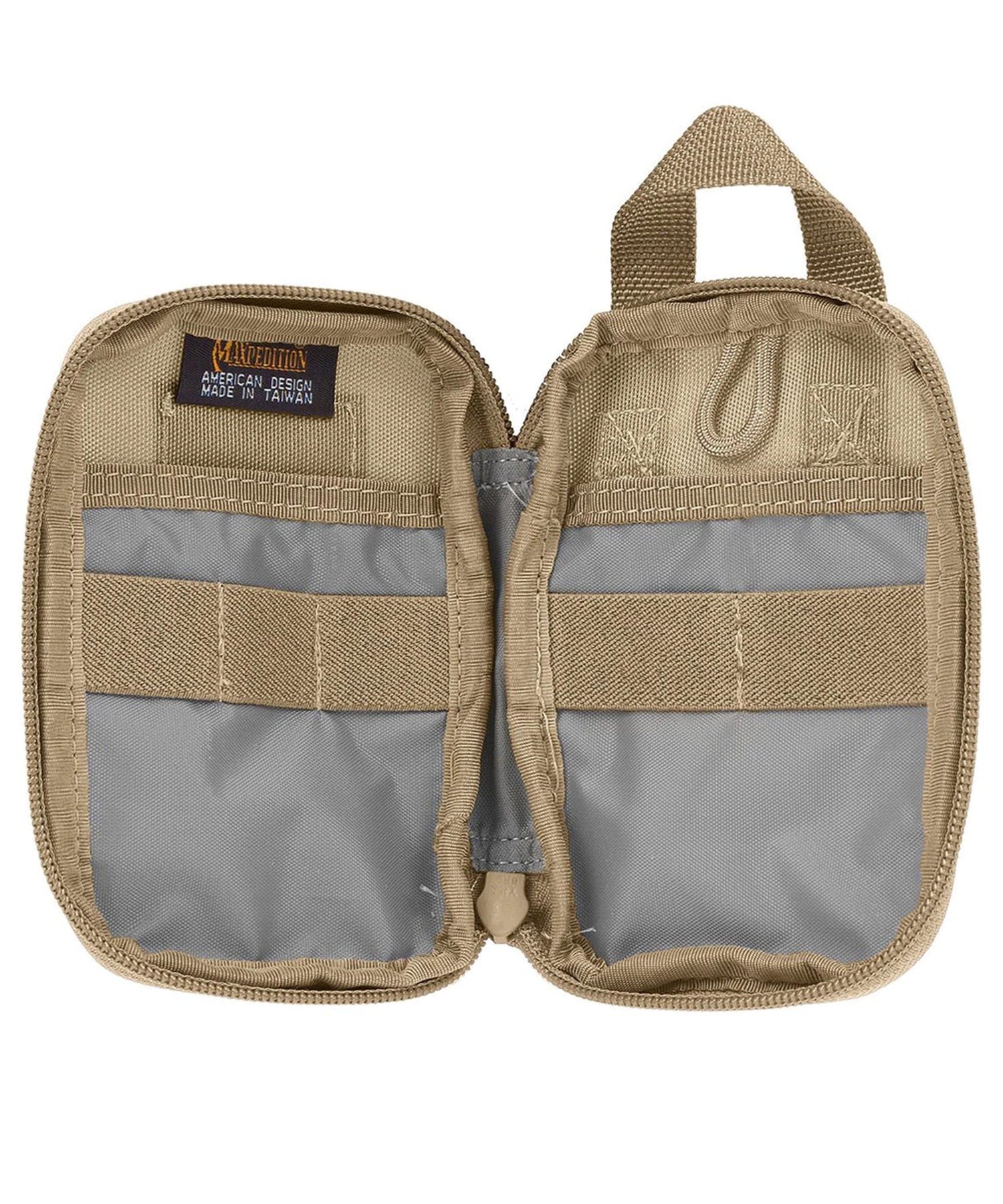 Tasca maxpedition micro pocket organizer aperta con elastici e taschini in vista