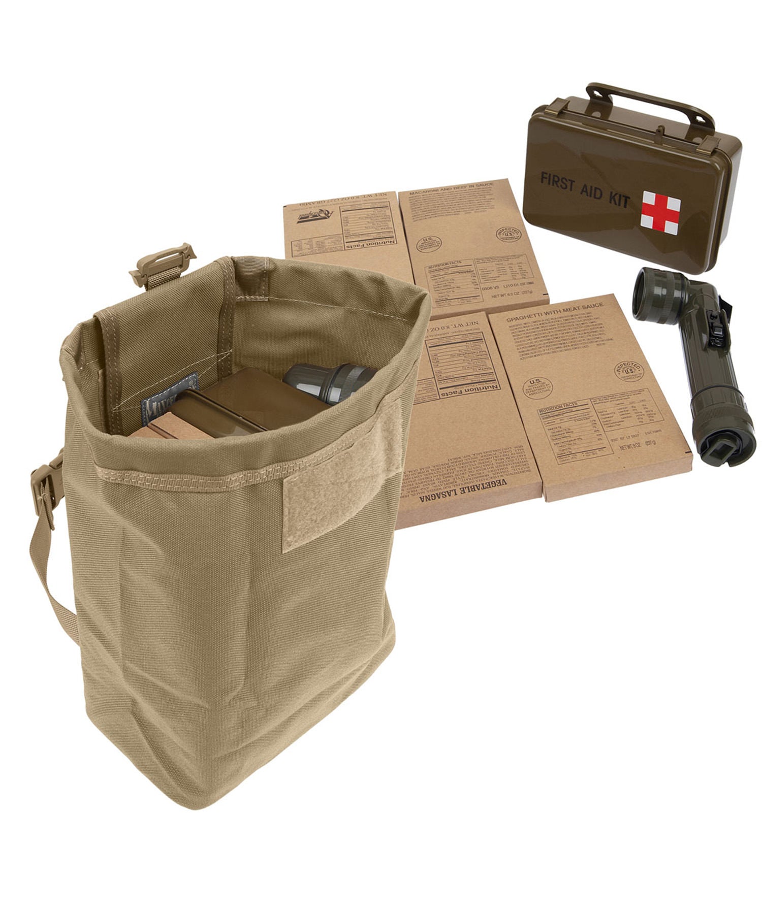 mega rollypoly di maxpedition kakhi aperta con kit primo soccorso ed emergenza