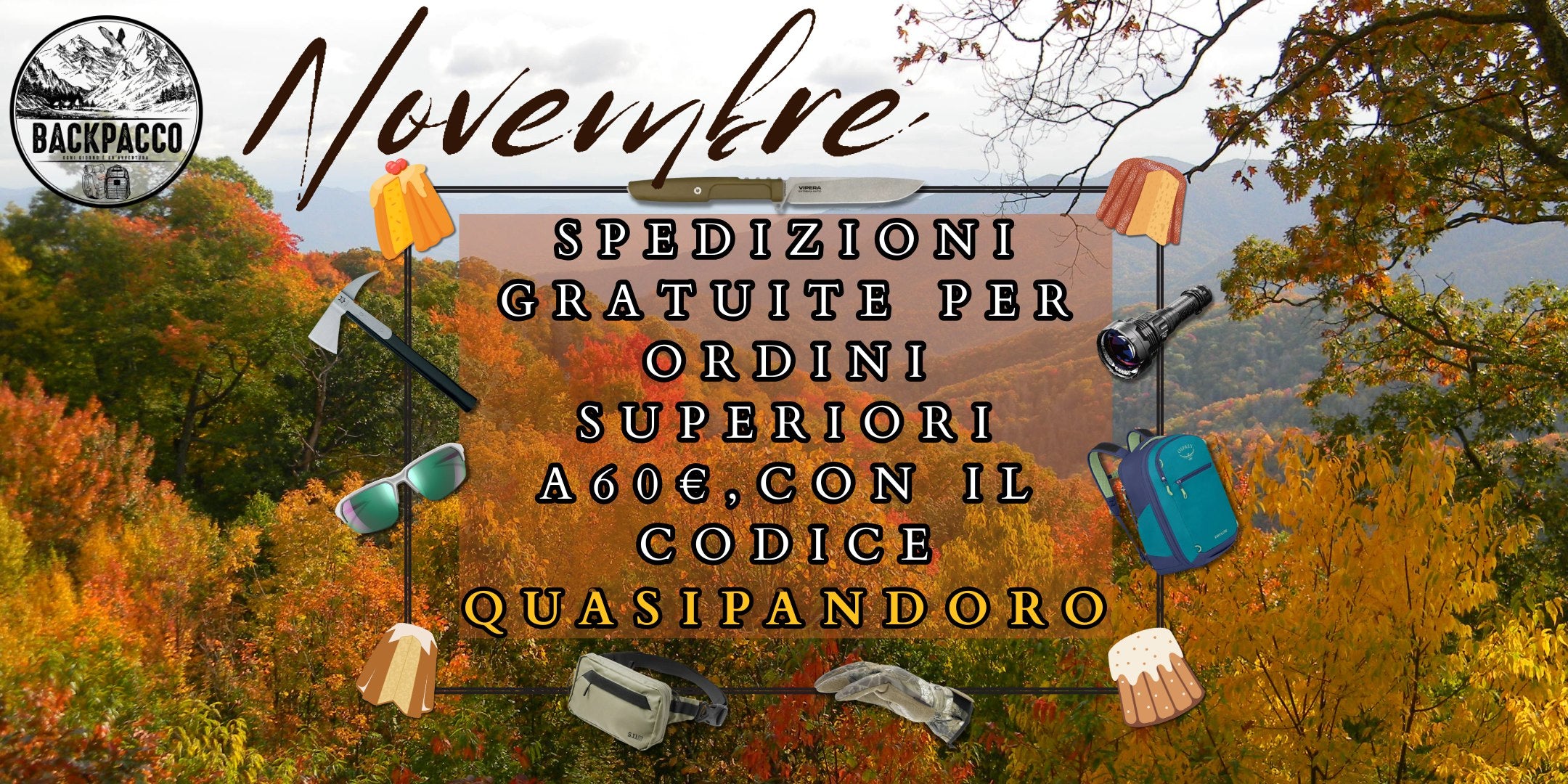 Promozione Novembre Backpacco con spedizioni gratuite per ordini superiori a 60€ (sessanta euro), codice sconto QUASIPANDORO,