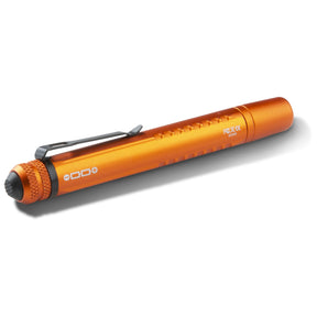 53380 - torcia tattica di 5.11 - EDC PL2AAA colorazione orange (arancione) - vista diagonale pulsante accensione