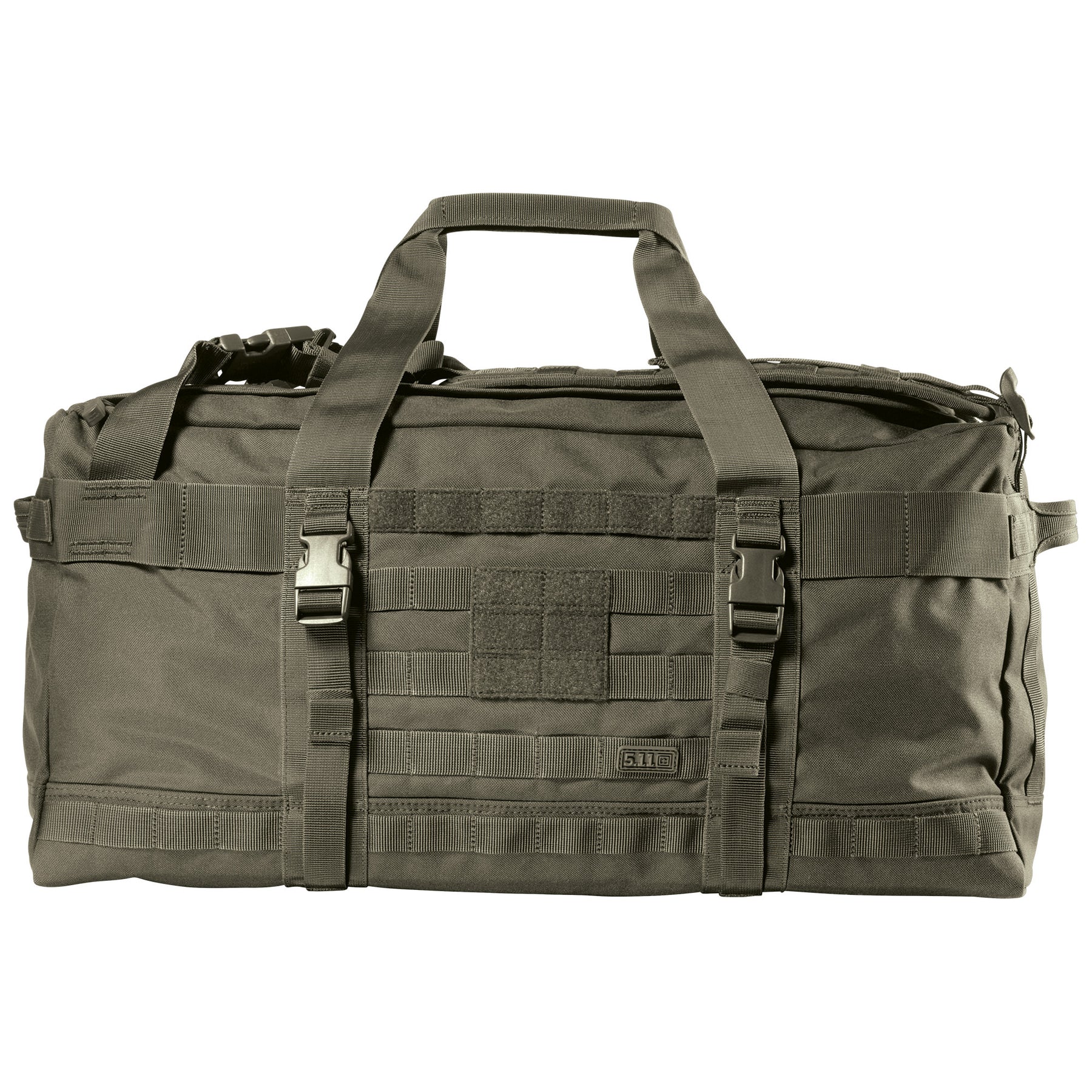 Borsone Rush LBD x-ray Ranger Green di 5.11 Tactical - vista Pannello Molle e cinghie di compressione