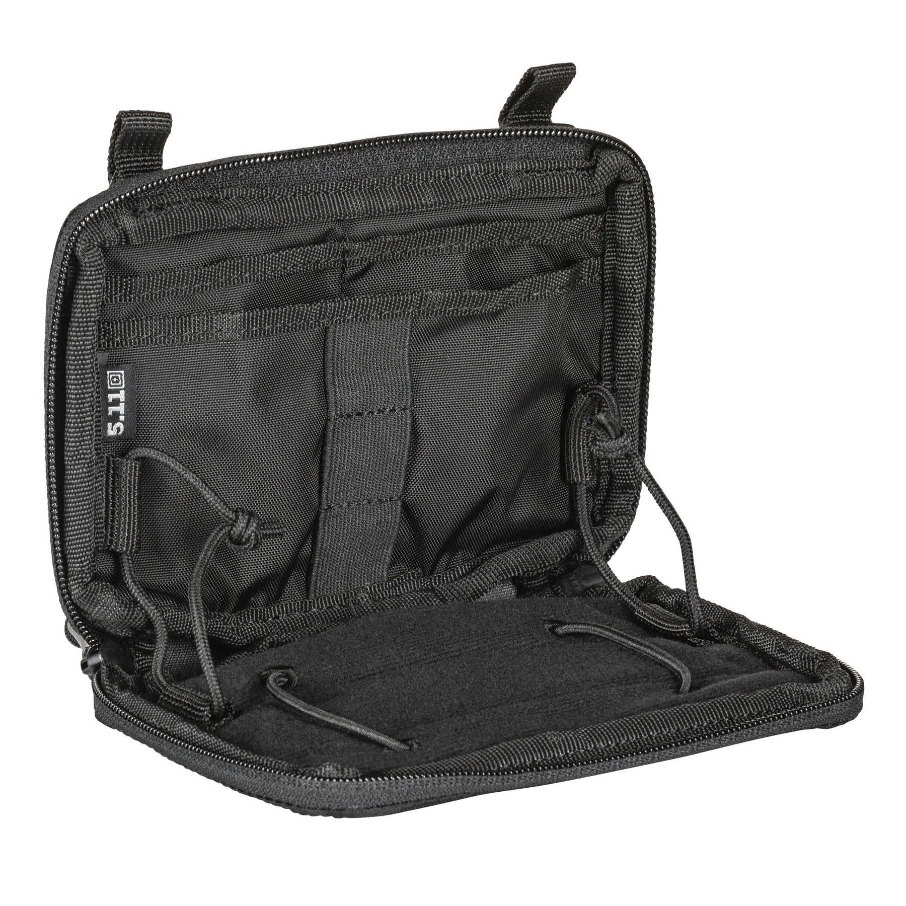 Flex Admin Pouch nera (black) di 5.11 - vista aperta con elastici e tasche vuoti