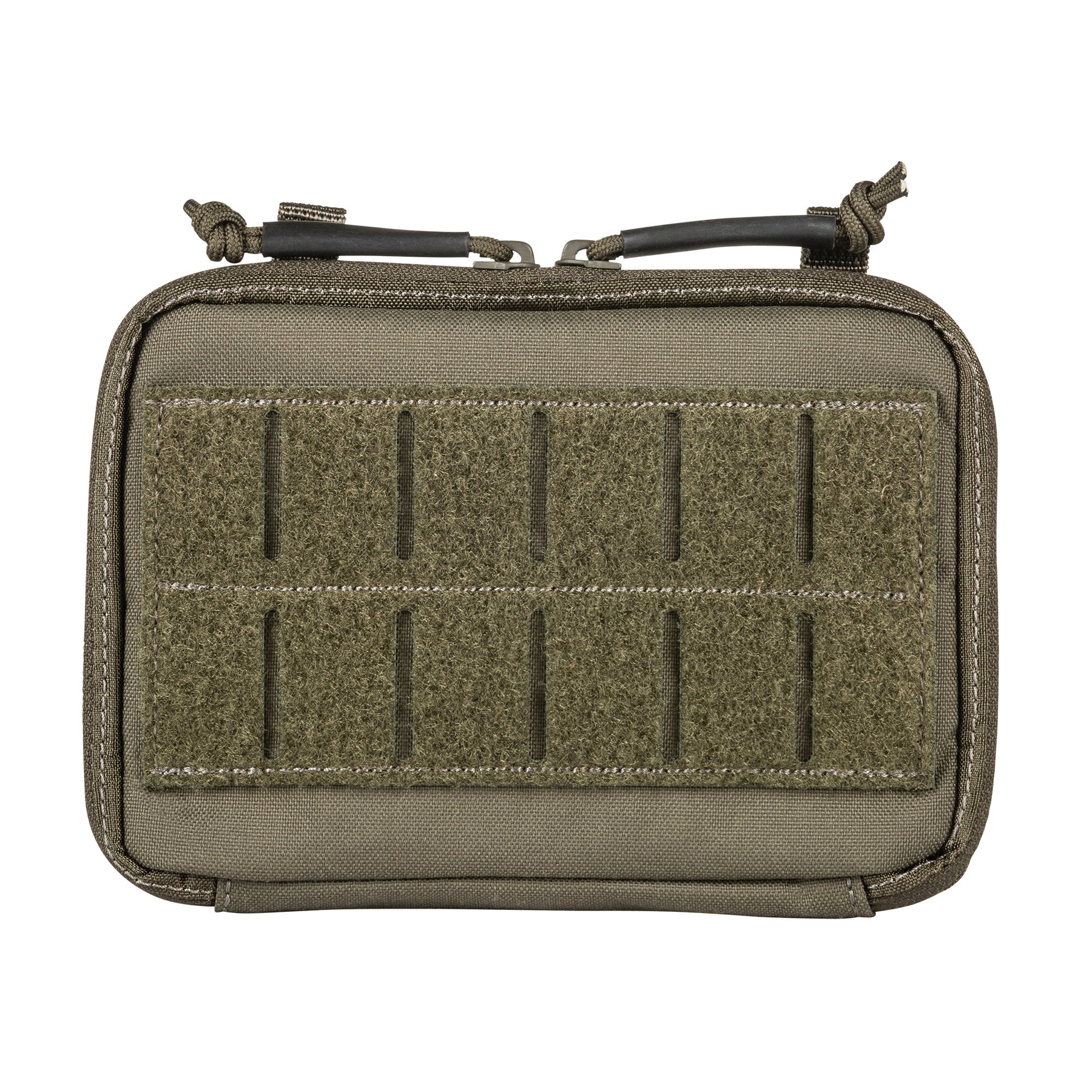 Flex Admin Pouch verde  (ranger green) di 5.11 - vista frontale con pannello molle tagliato al laser e velcro