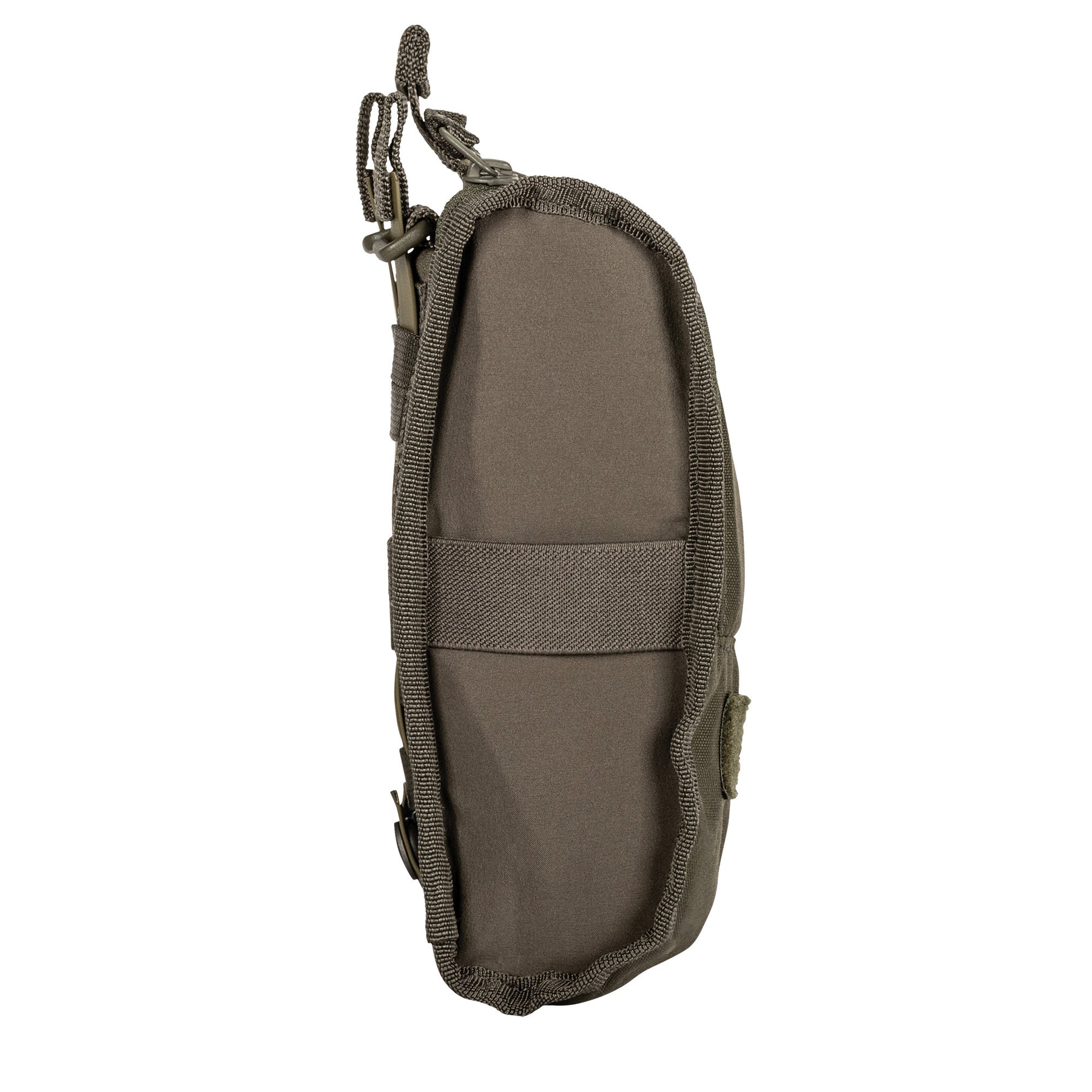 5.11 flex med pouch ranger green chiusa - vista elastico per tourniquet e pannello flessibile laterale