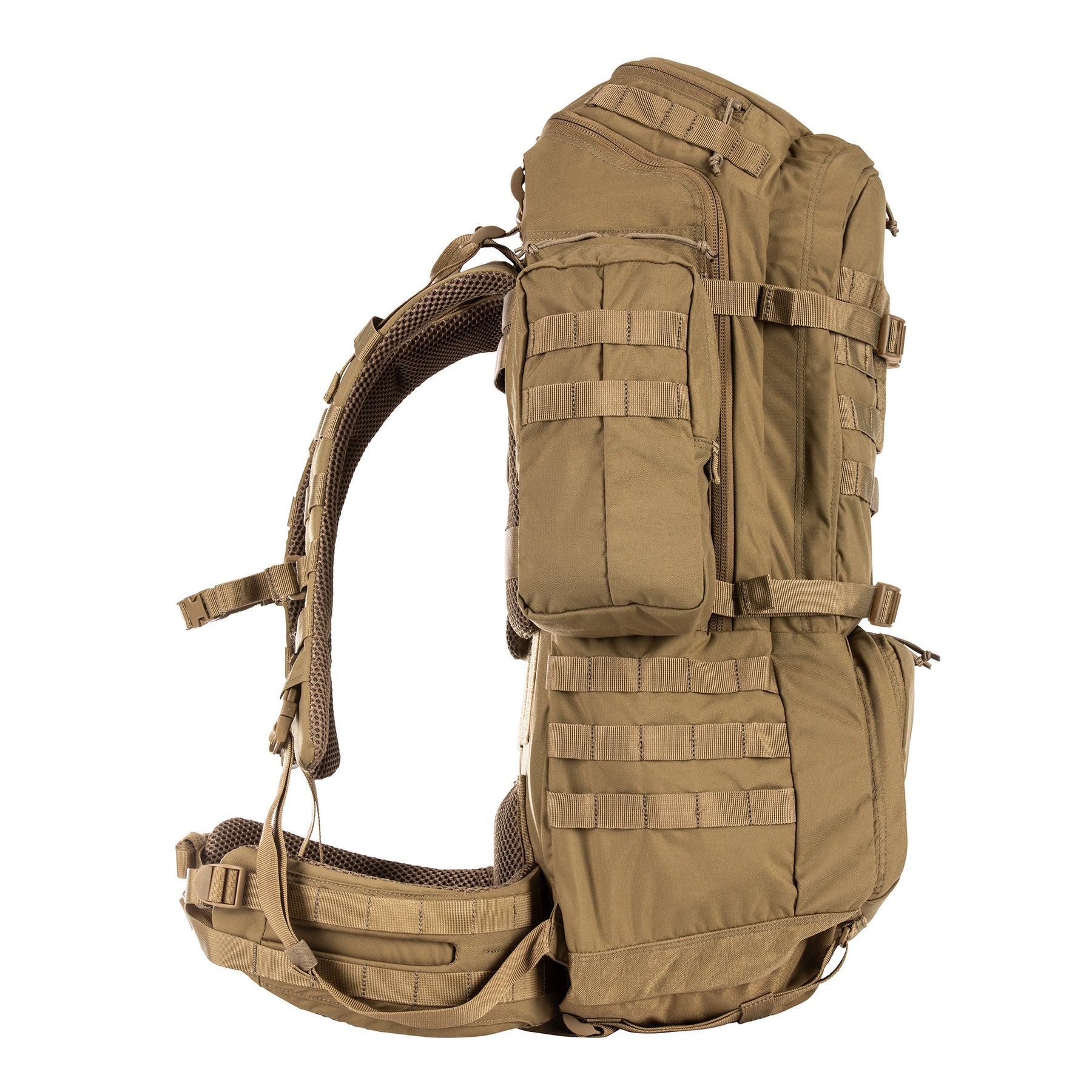 ZAINO RUSH100 60 litri di 5.11 Tactical Kangaroo (sabbia) - vista laterale con tasconi