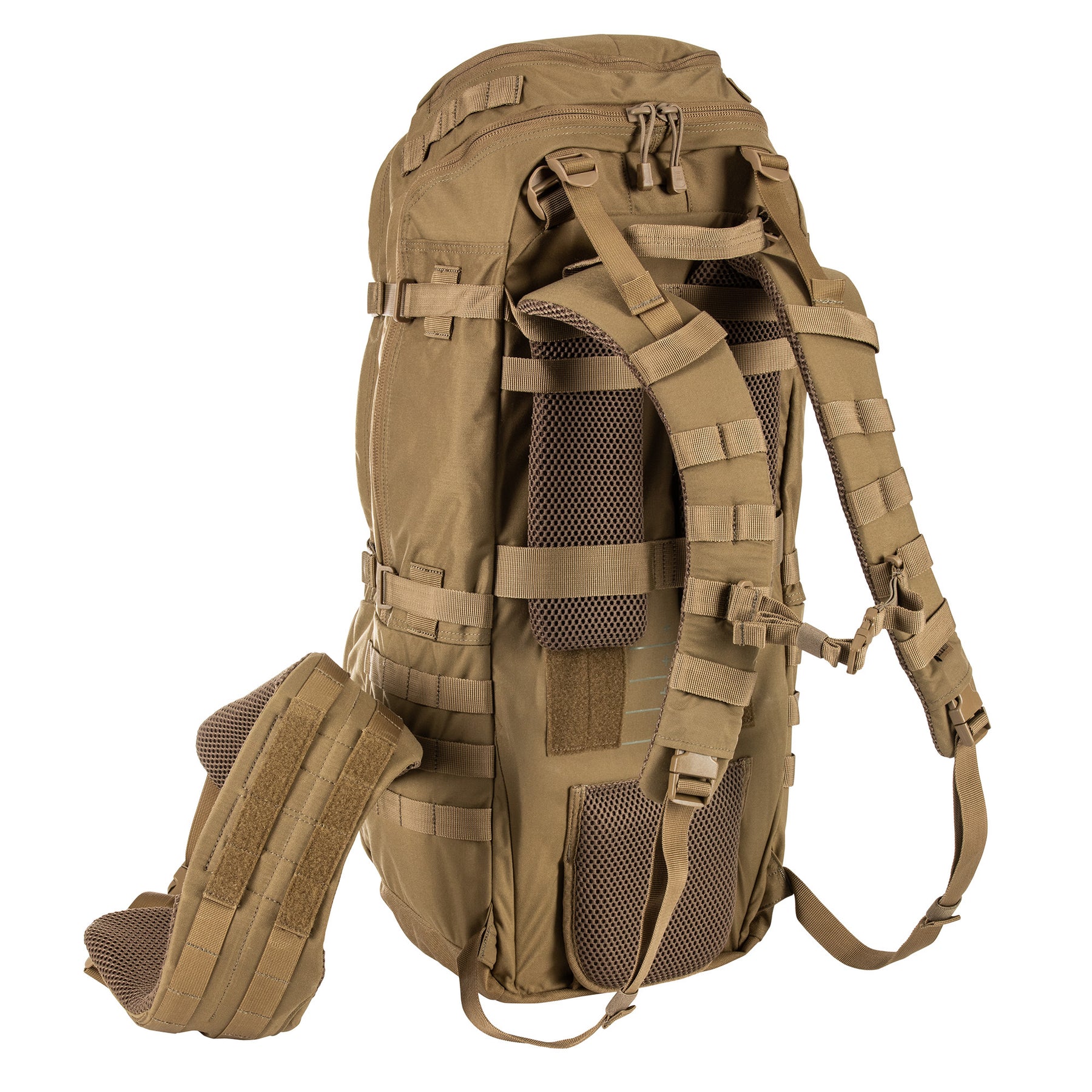 ZAINO RUSH100 60 litri di 5.11 Tactical Kangaroo (sabbia) - vista con cinturone a parte