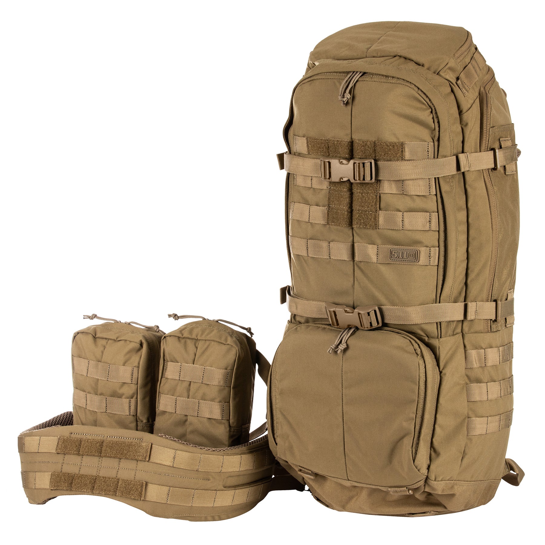 ZAINO RUSH100 60 litri di 5.11 Tactical Kangaroo (sabbia) - vista con pezzi a parte