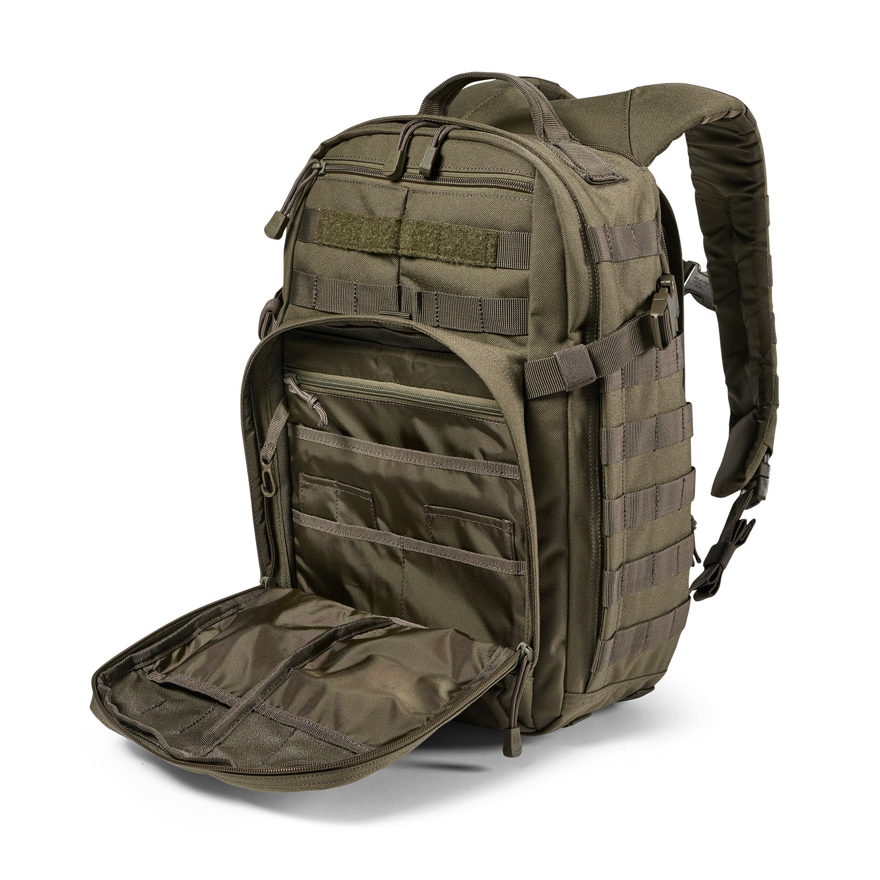 Zaino RUSH12 2.0 di 5.11 Tactical Ranger Green - Vista tasca admin aperta