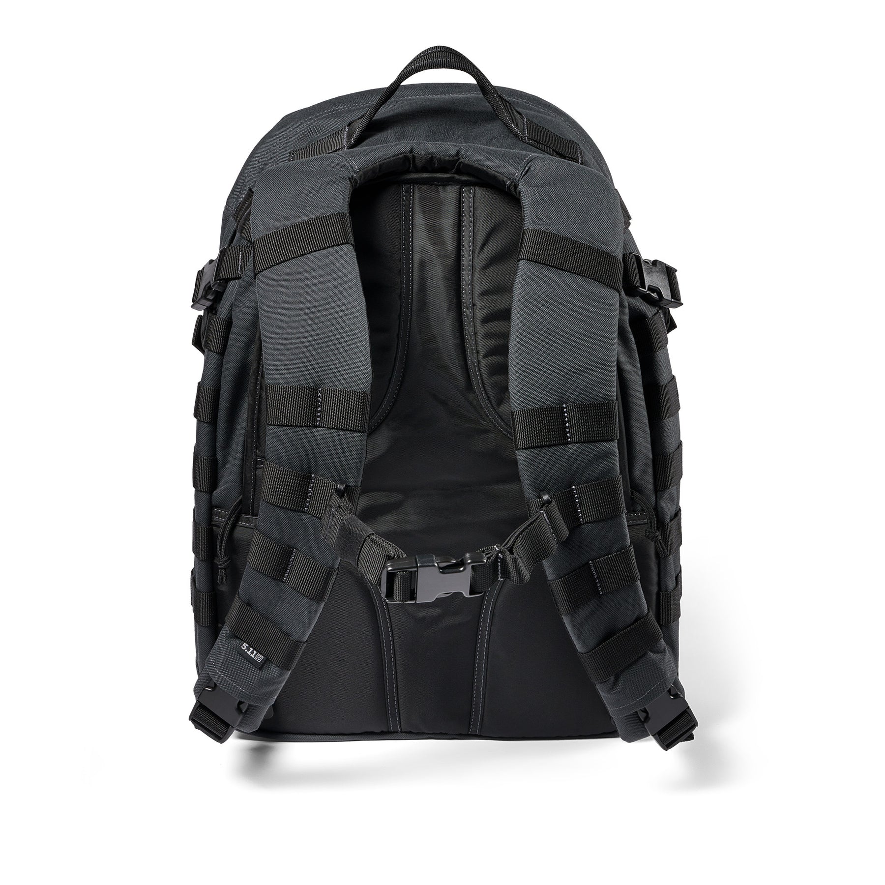 Zaino RUSH24 2.0 di 5.11 Tactical Double Tap (grigio e nero) - vista schienale e spallacci