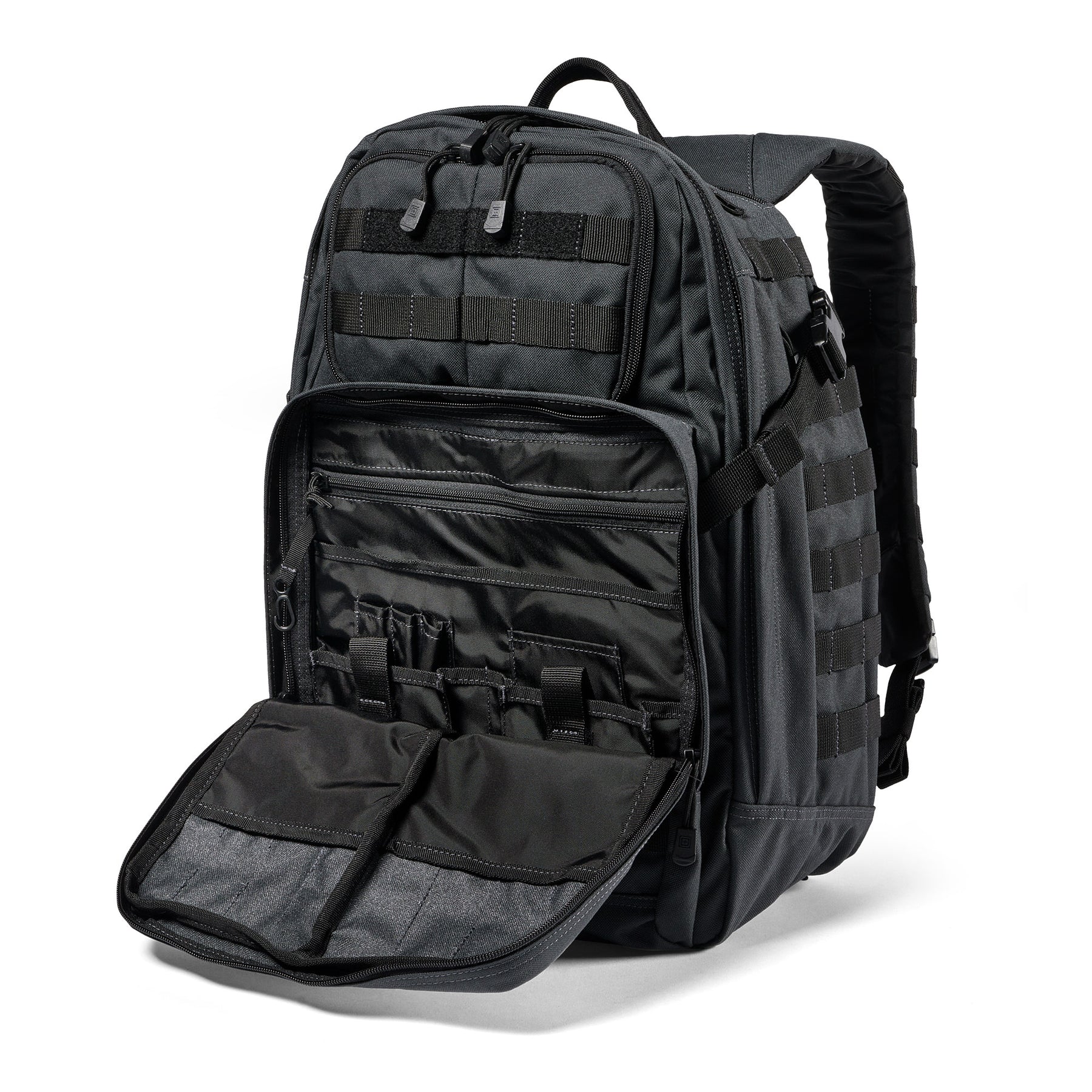 Zaino RUSH24 2.0 di 5.11 Tactical Double Tap (grigio e nero) - vista tasca organizer aperta