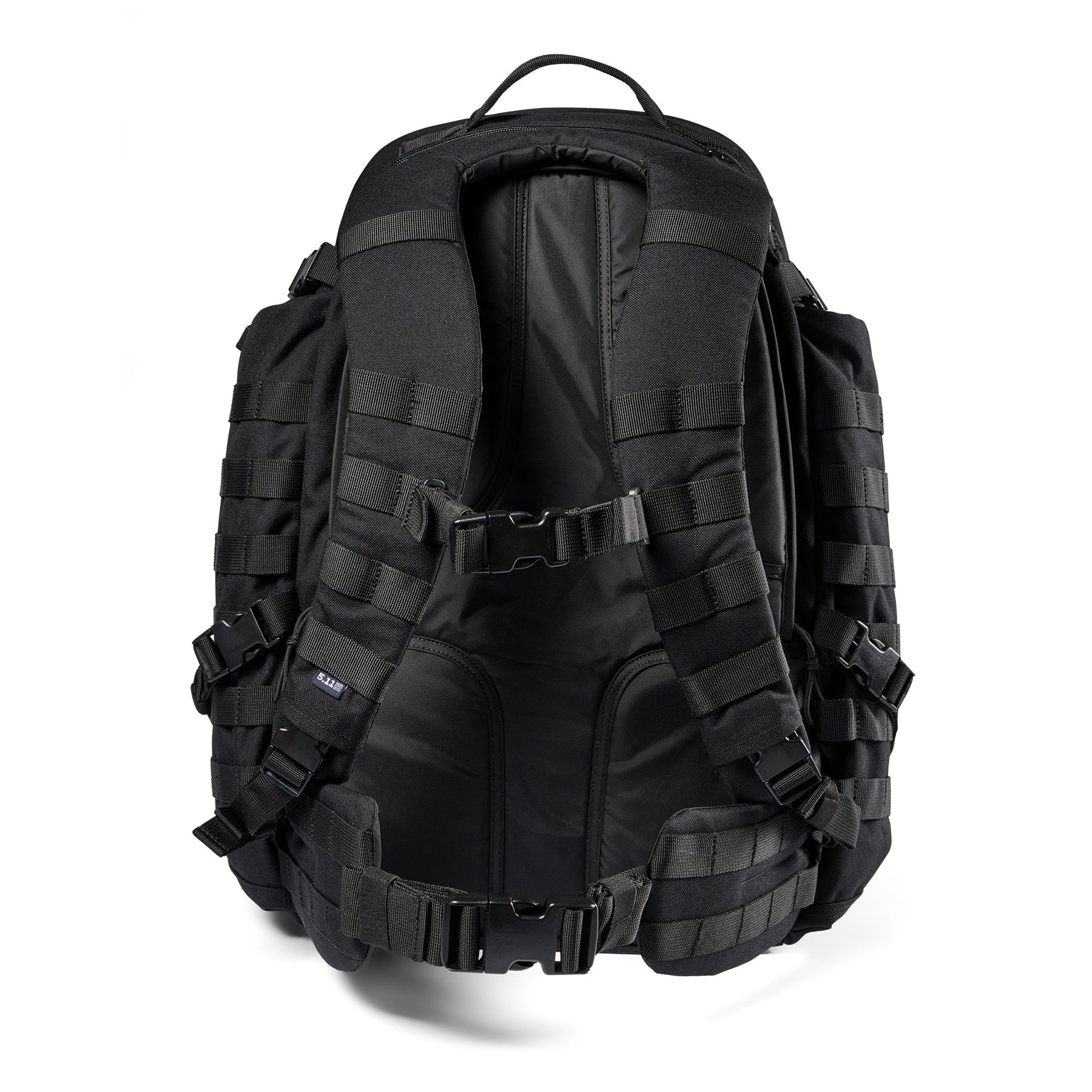 Zaino RUSH72 2.0 di 5.11 Tactical Black (nero) - vista schienale e spallacci