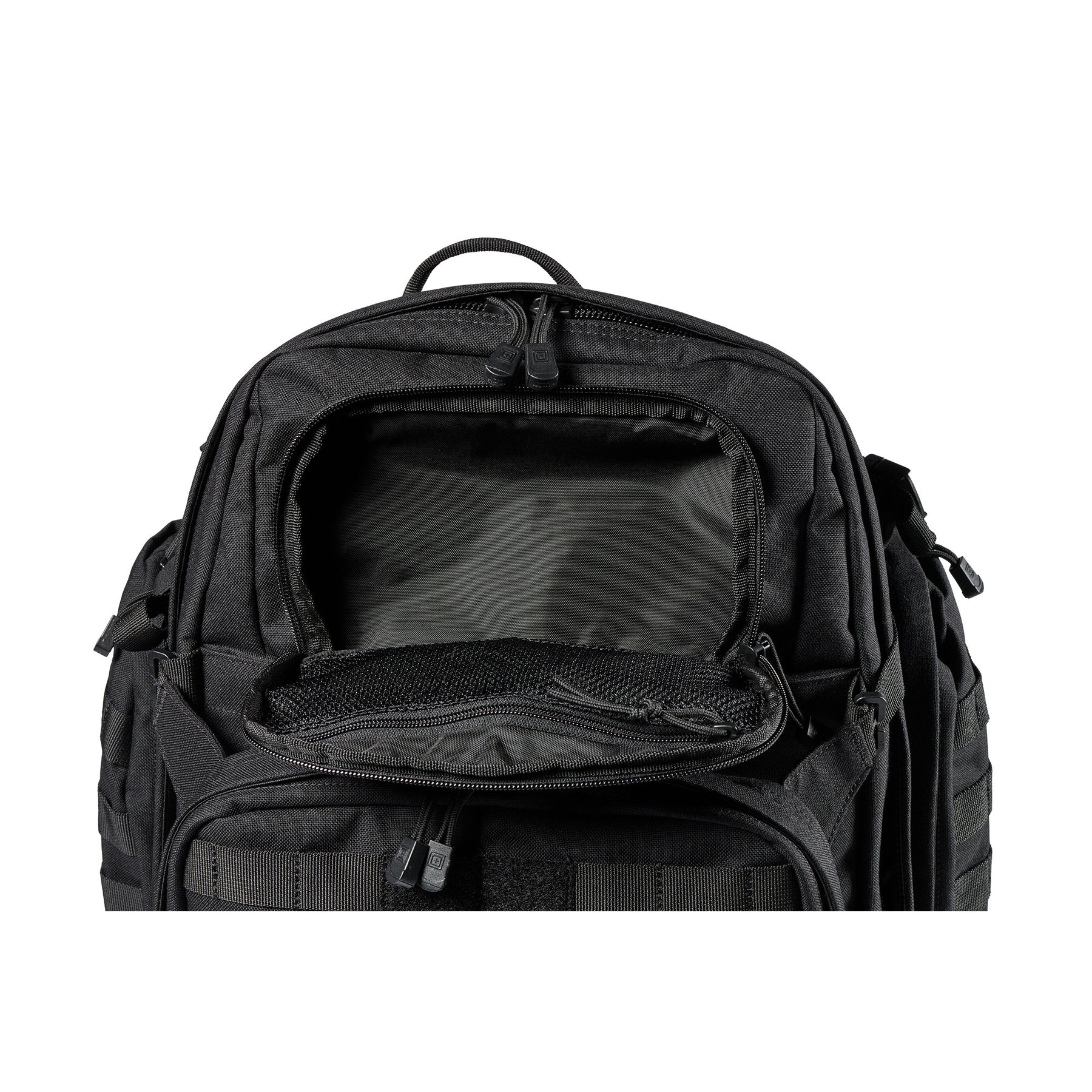 Zaino RUSH72 2.0 di 5.11 Tactical Black (nero) - vista tasca superiore frontale