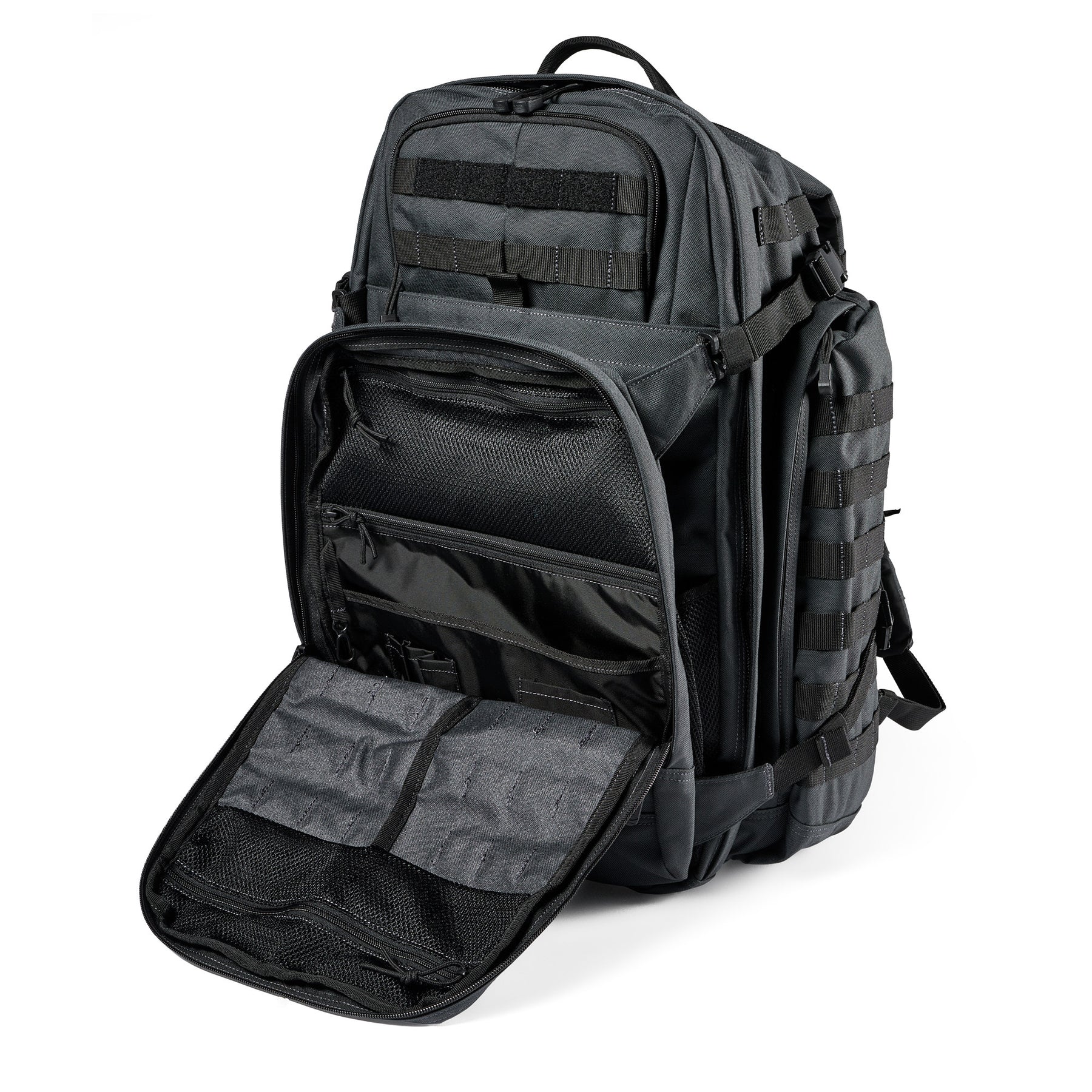 Zaino RUSH72 2.0 di 5.11 Tactical Double Tap (grigio e nero) - vista pannello admin aperto