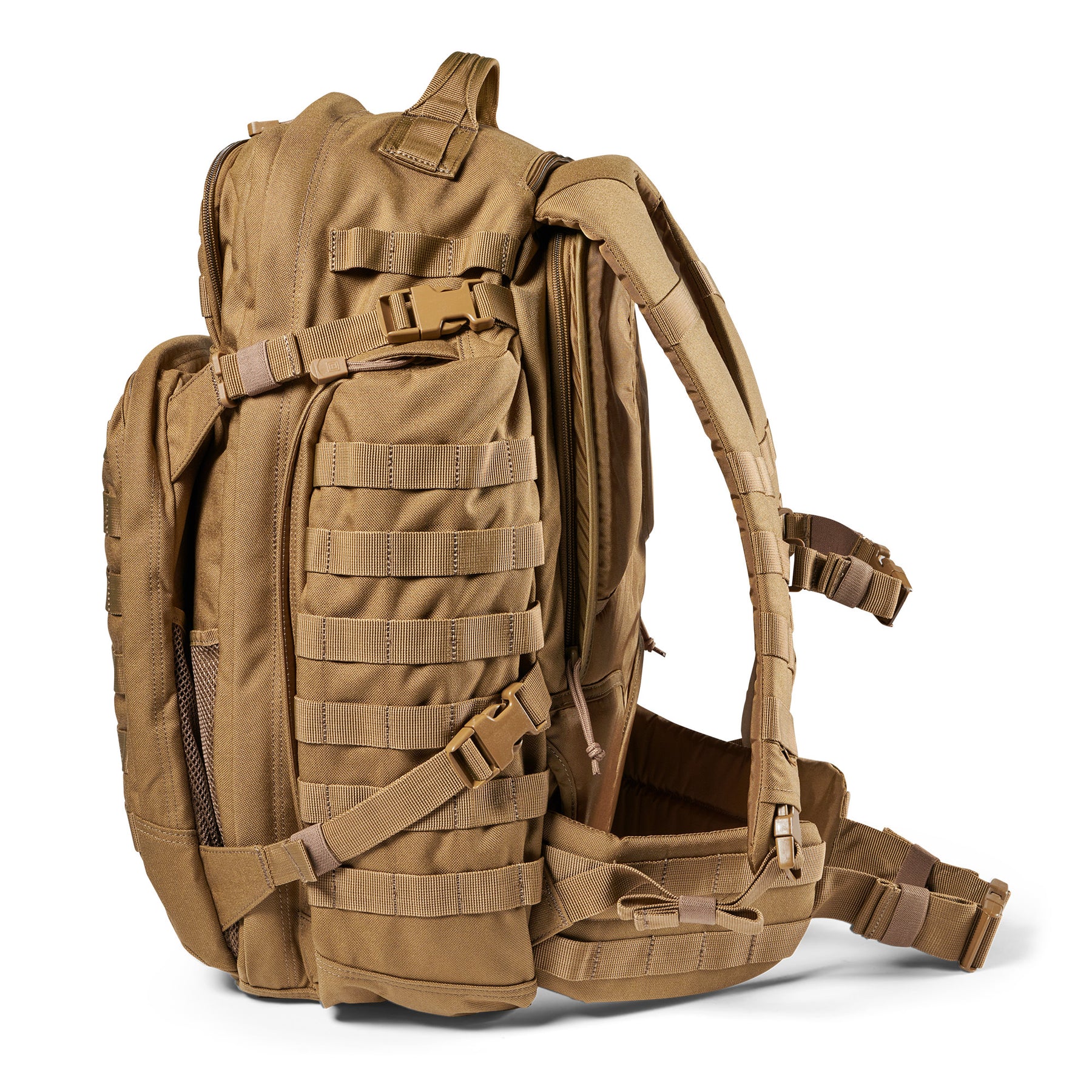 Zaino RUSH72 2.0 di 5.11 Tactical Kangaroo (sabbia) - vista laterale con tasca