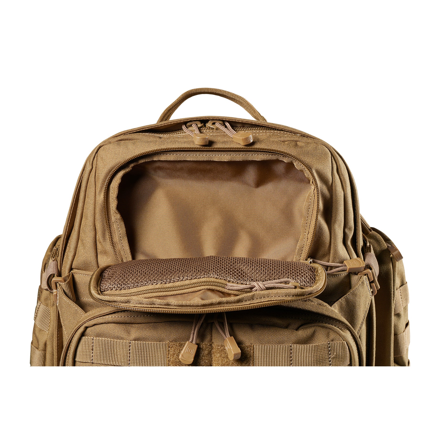 Zaino RUSH72 2.0 di 5.11 Tactical Kangaroo (sabbia) - vista tasca superiore con zip