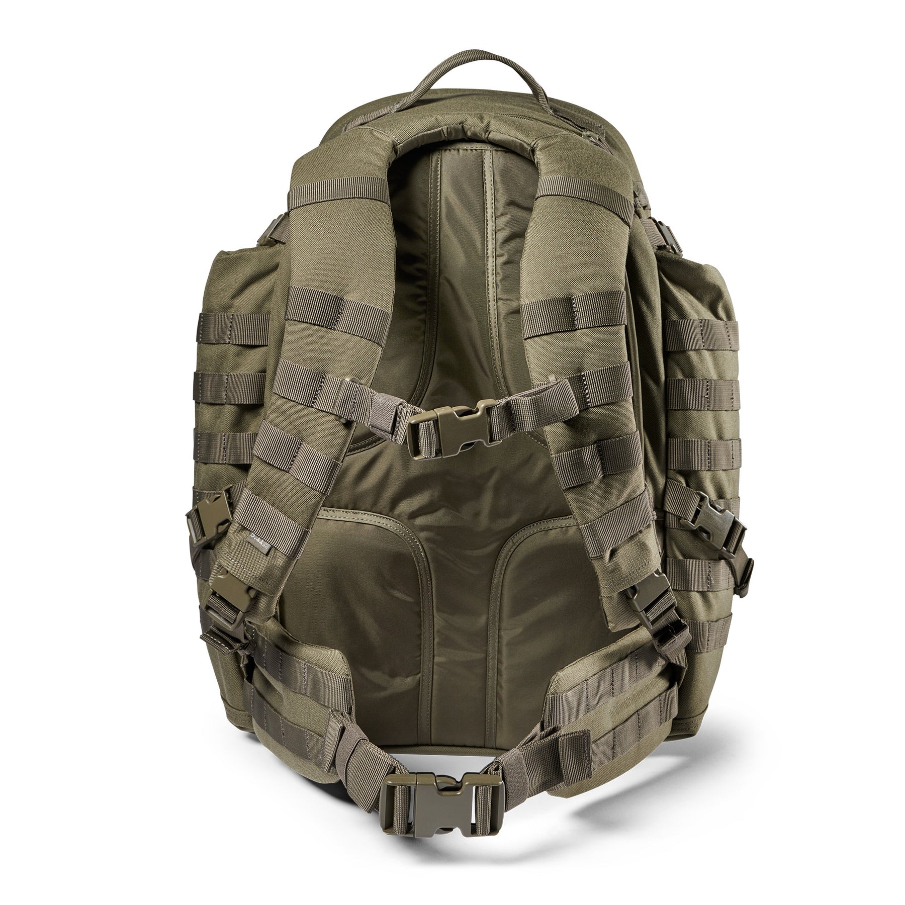 Zaino RUSH72 2.0 di 5.11 Tactical Ranger Green (verde) - vista spallacci, schienale e cinturone MOLLE