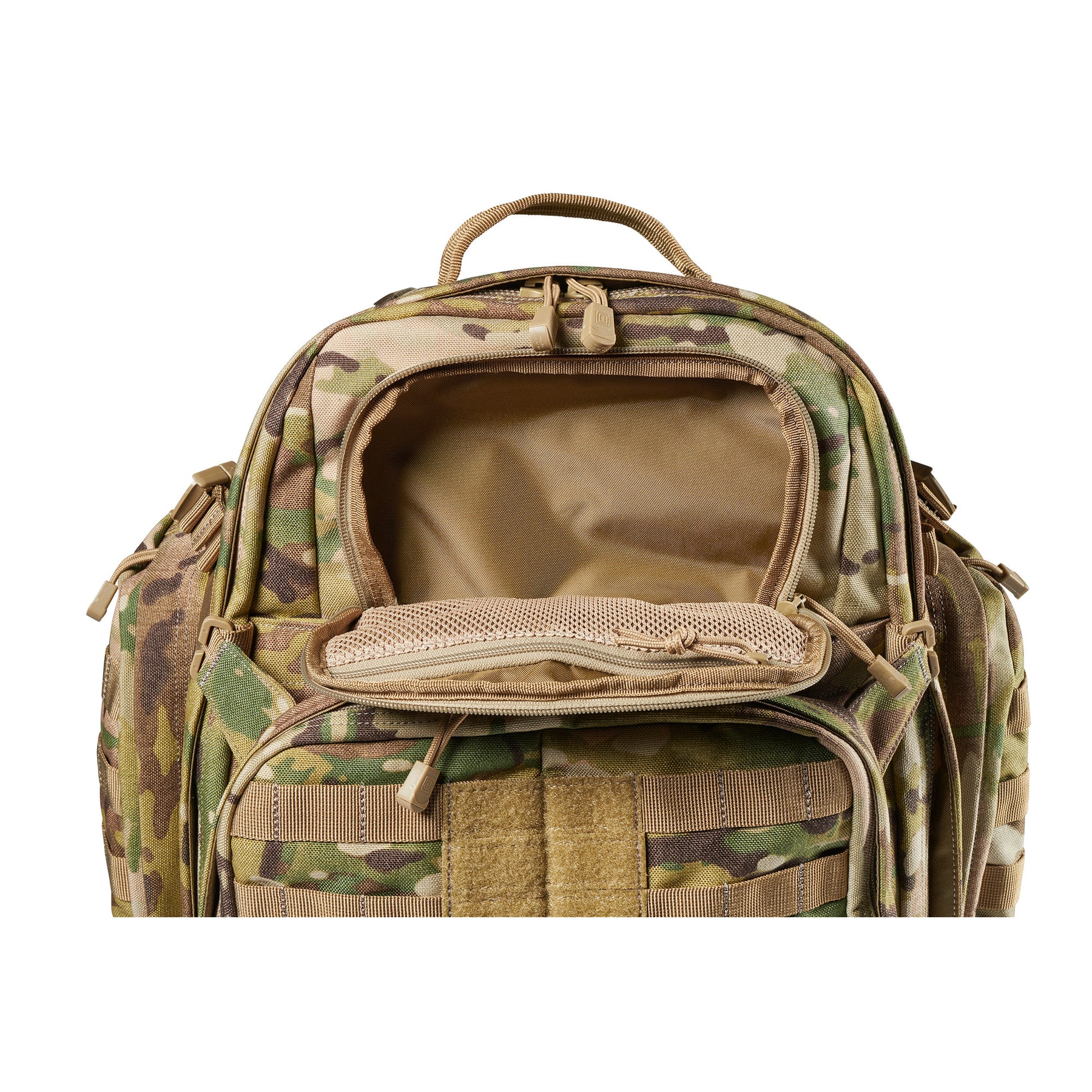 Zaino RUSH72 2.0 di 5.11 Tactical Multicam (mimetico) - vista tasca superiore aperta