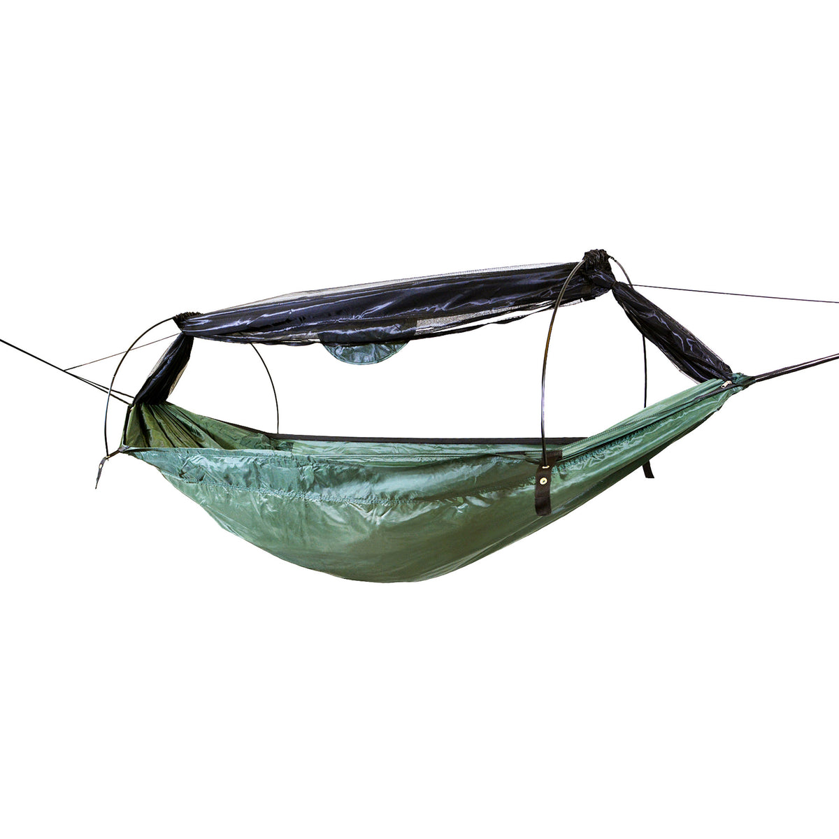 DD Hammock Frontline XL aperta con zanzariera montata e arrotolata