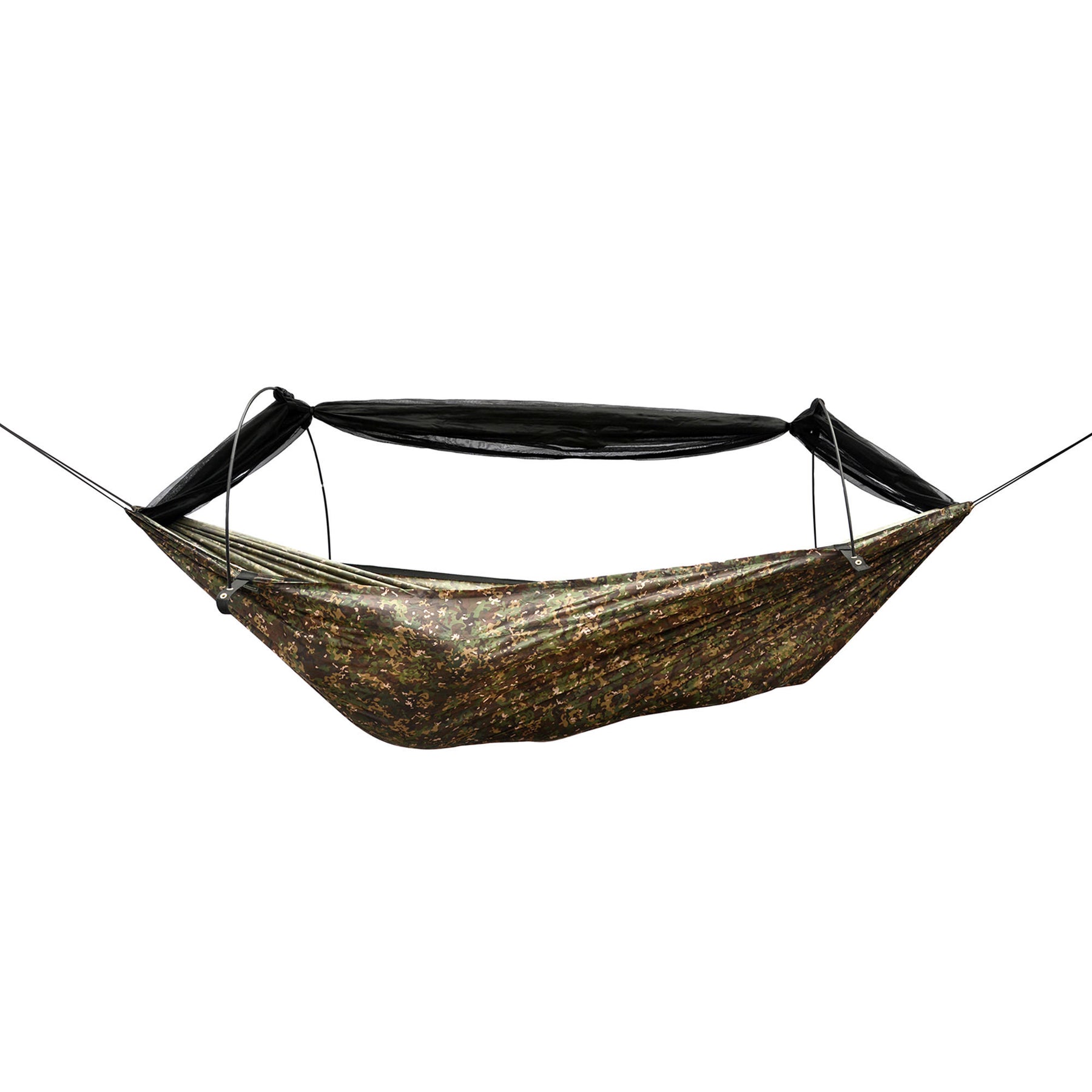 DD Hammock Frontline XL aperta multicam con zanzariera montata e arrotolata