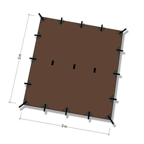 DD Tarp 3x3 coyote brown - illustrazione con quote per misura in metri