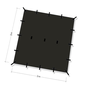 DD Tarp 3x3 jet black - illustrazione con quote per misura in metri