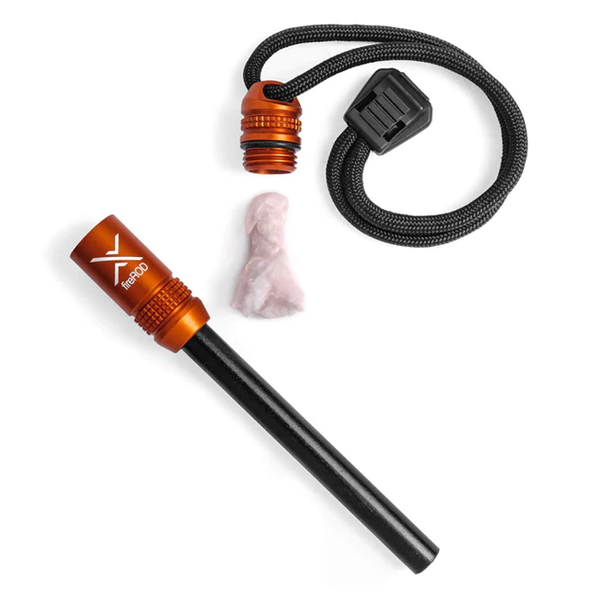 acciarino exotac fireROD v2 arancione (orange) con laccetto esca e impugnatura aperta