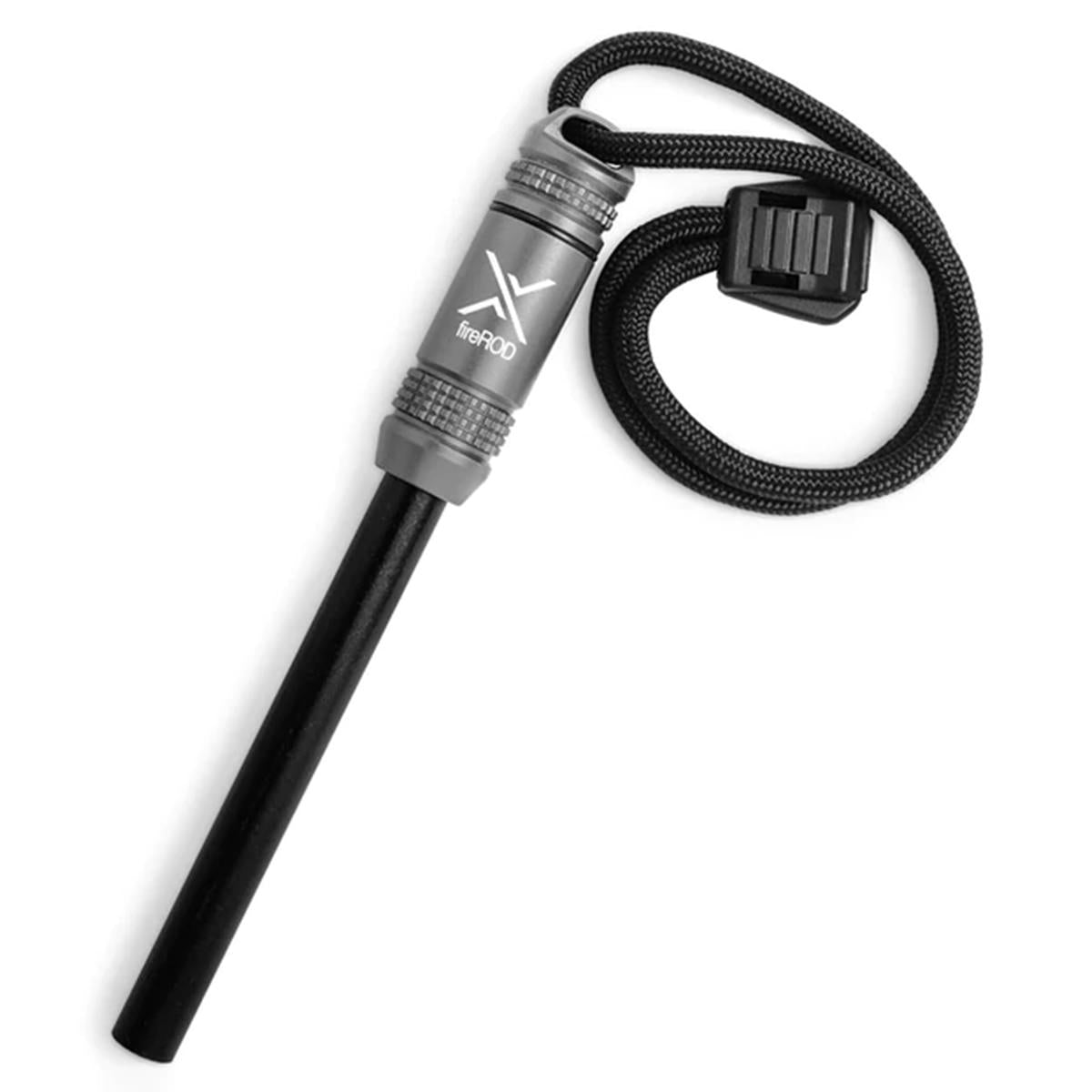 acciarino exotac fireROD v2 grigio (gun metal) con laccetto esca e quickLIGHT nell'impugnatura