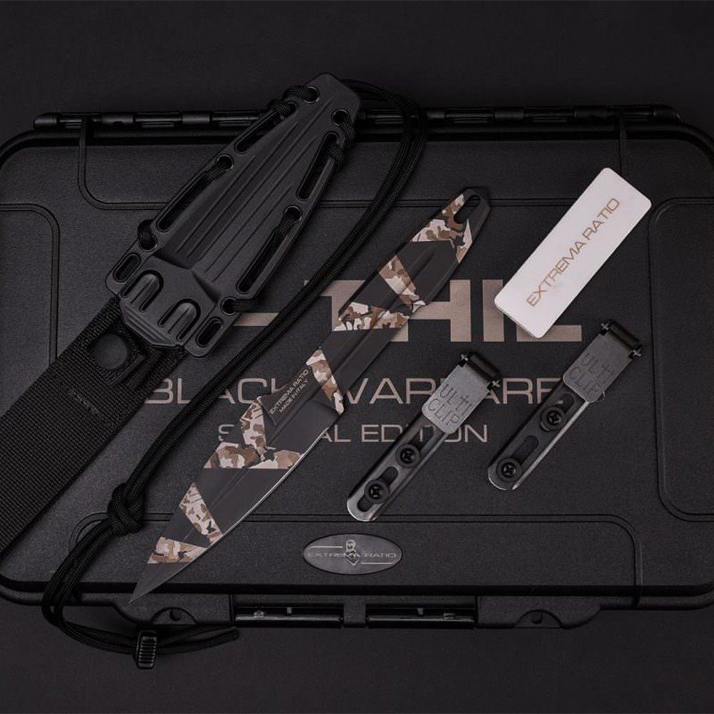 Extrema Ratio S-THILL black warfare edition con valigetta, fodero in kydex e affilatore