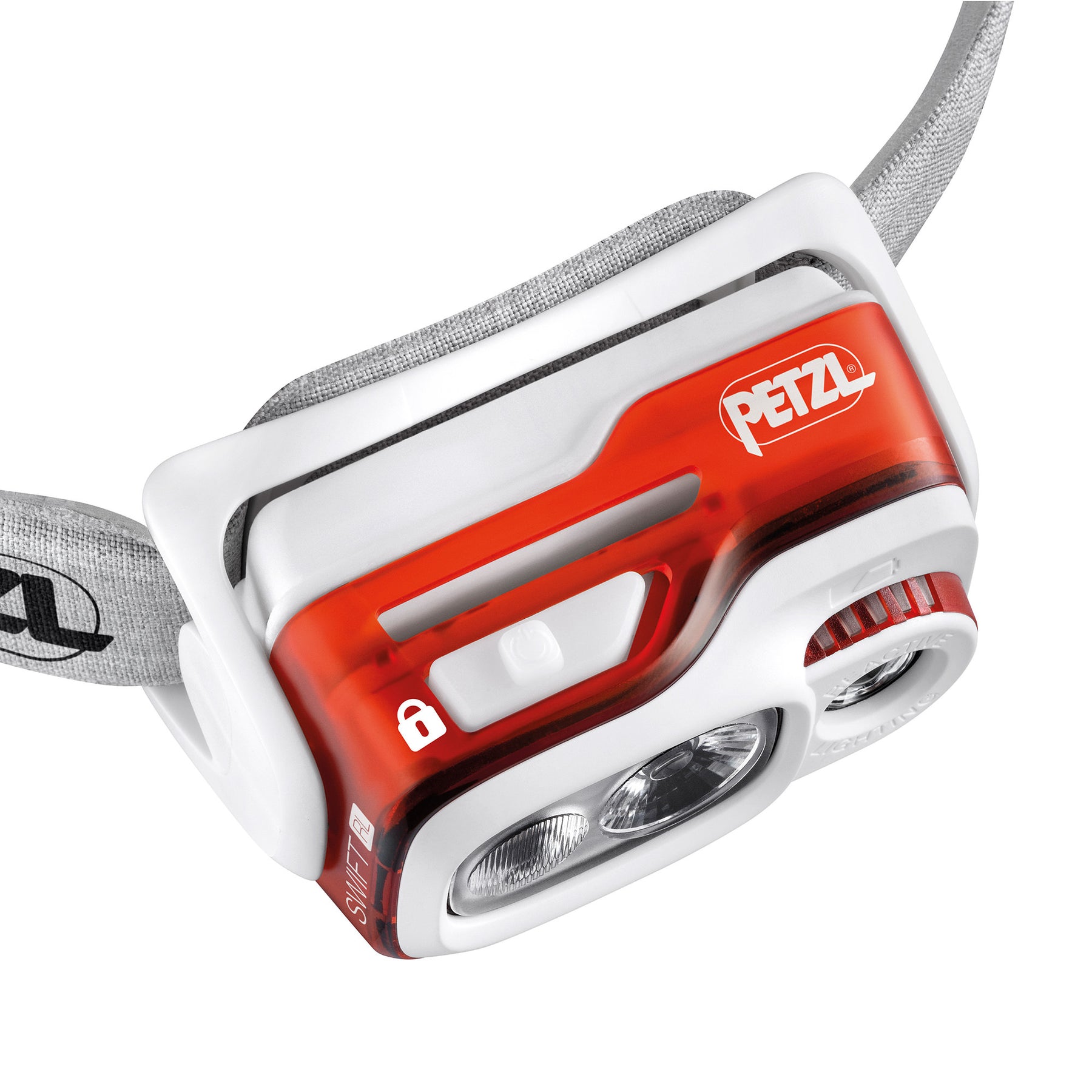 Petzl Swift RL rossa - dettaglio del pulsante di attenzione