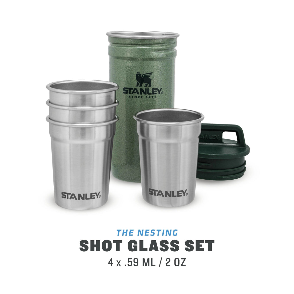 STANLEY ADVENTURE NESTING SHOT GLASS SET HAMMERTONE GREEN INFOGRAFIA
