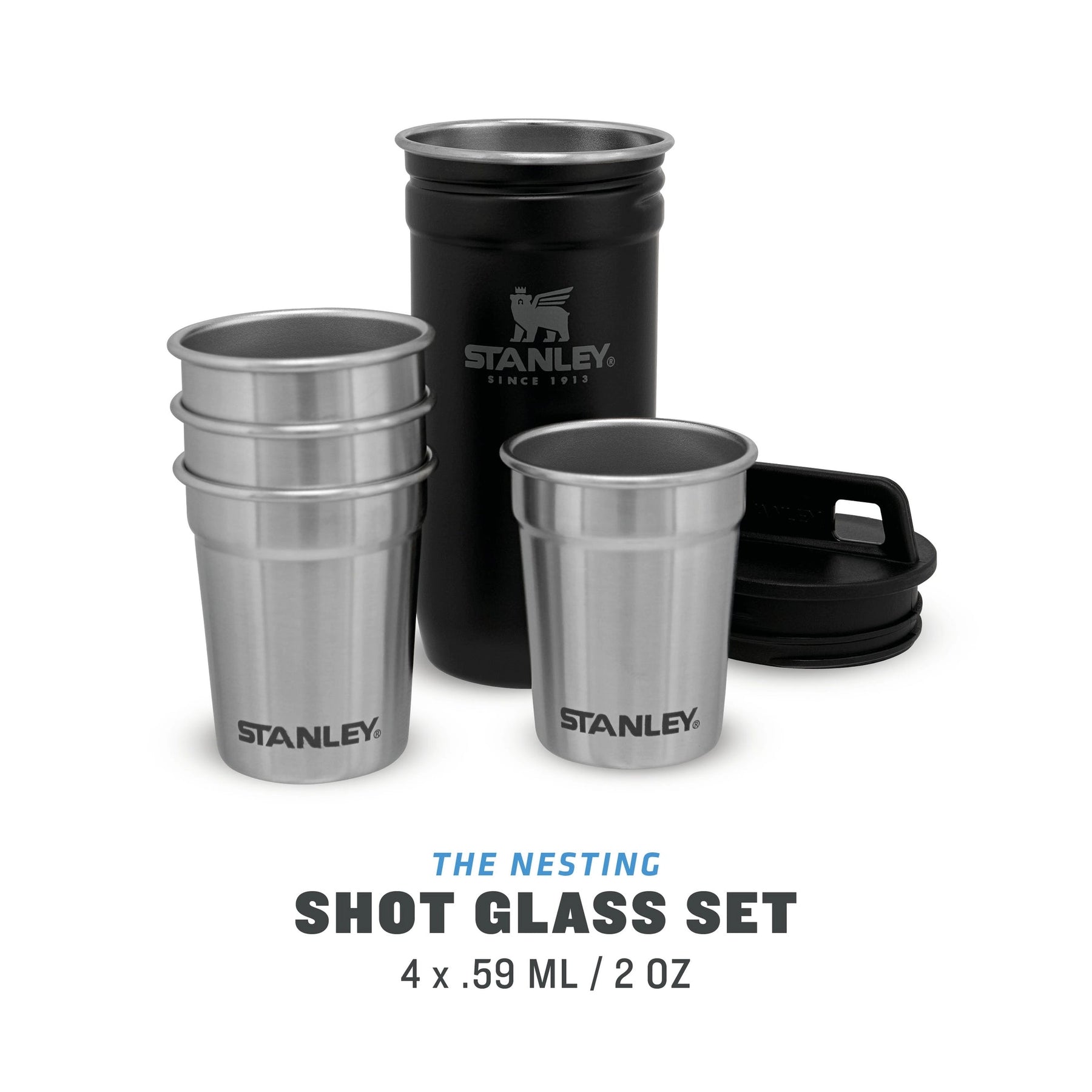 STANLEY ADVENTURE NESTING SHOT GLASS SETMETTE BLACK PEBBLE INFOGRAFIA