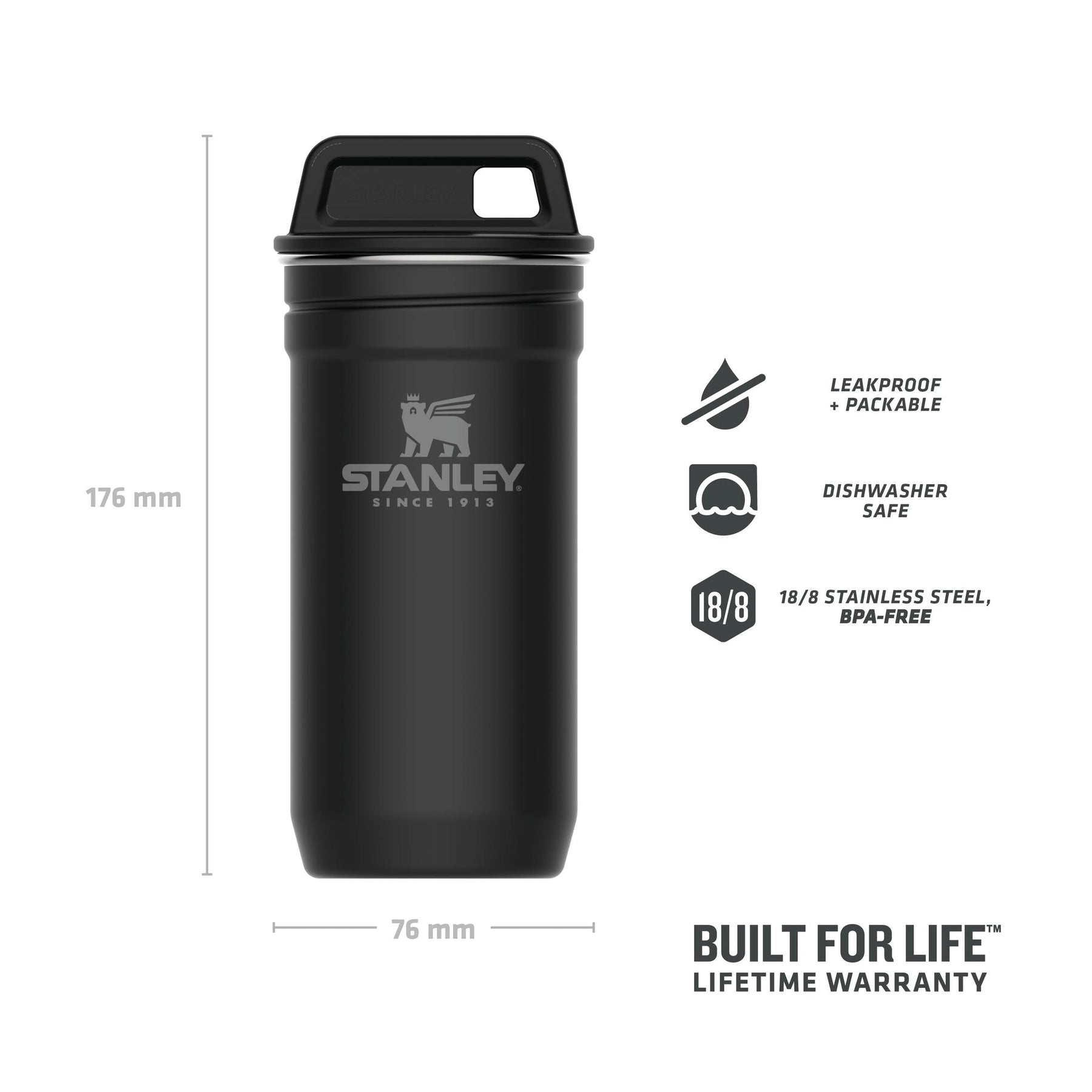 STANLEY ADVENTURE NESTING SHOT GLASS SETMATTE BLACK PEBBLE INFOGRAFIA