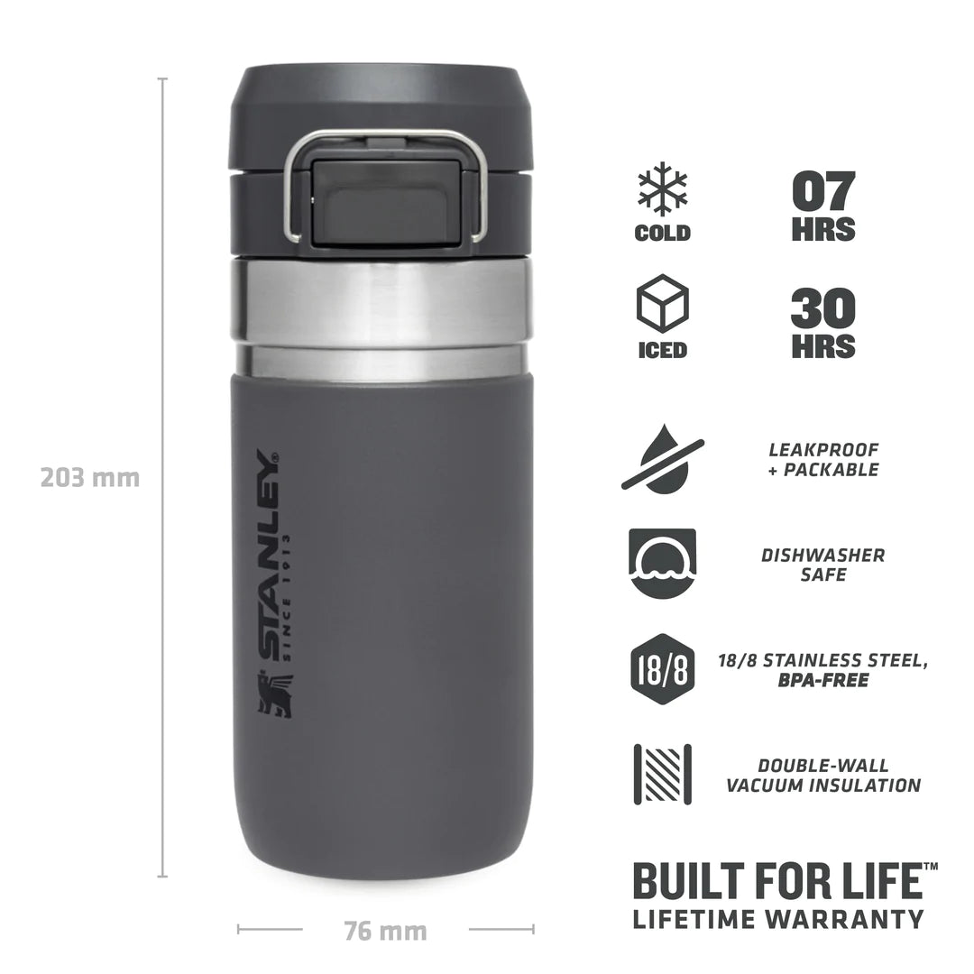 borraccia stanley go quick flip da 0.47 litri colore charcoal - con icone