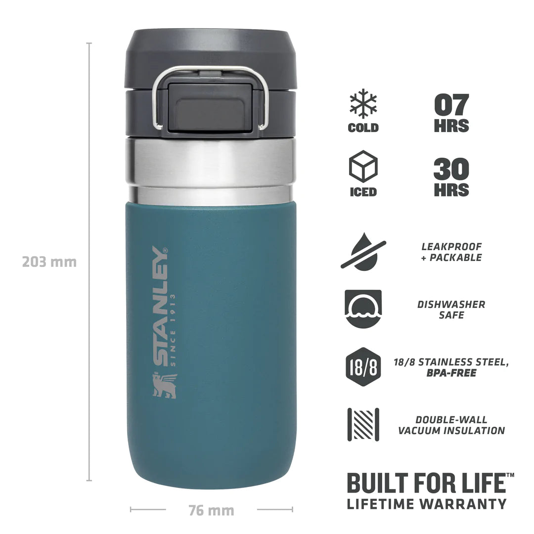 borraccia stanley go quick flip da 0.47 litri colore lagoon - con icone