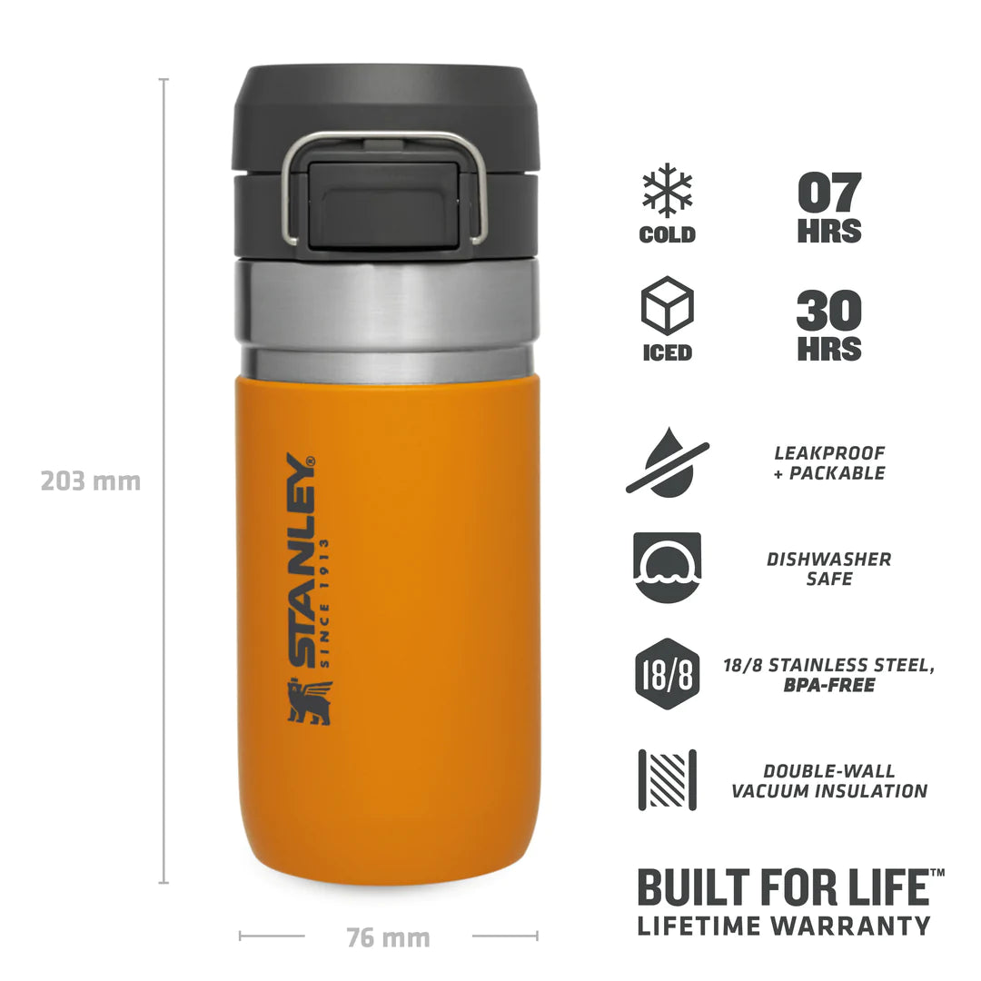 borraccia stanley go quick flip da 0.47 litri colore saffron - con icone