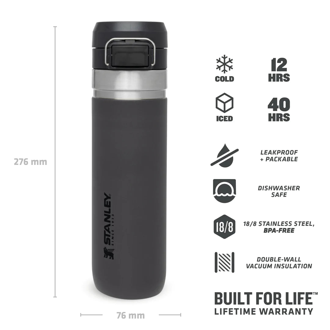 borraccia stanley go quick flip da 0.7 litri colore charcoal - con icone