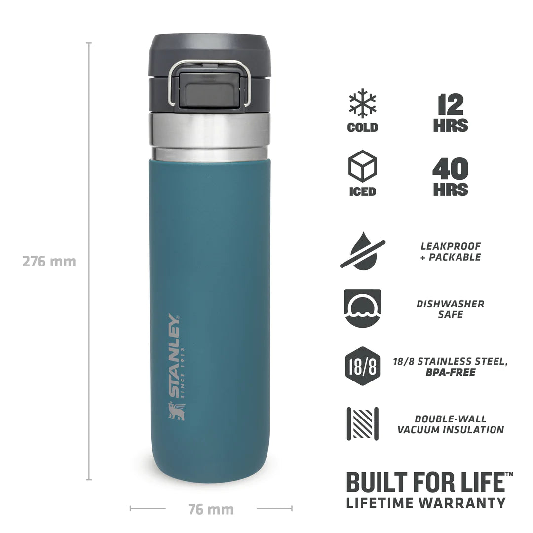 borraccia stanley go quick flip da 0.7 litri colore lagoon - con grafica