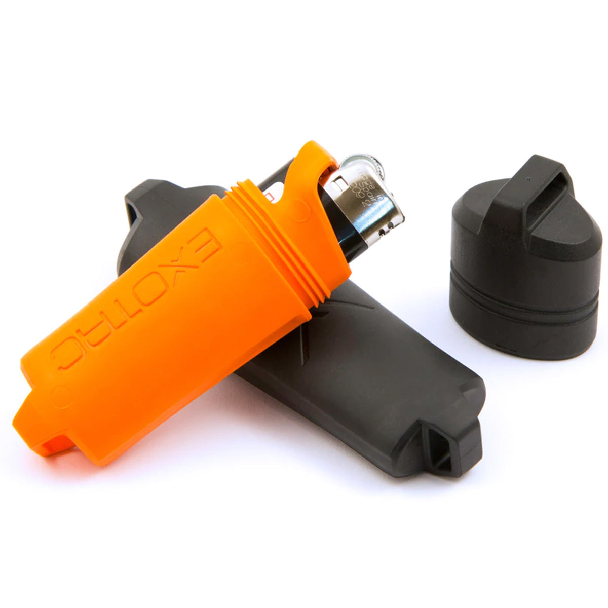 exotac firesleeve arancione aperto con accendino BIC